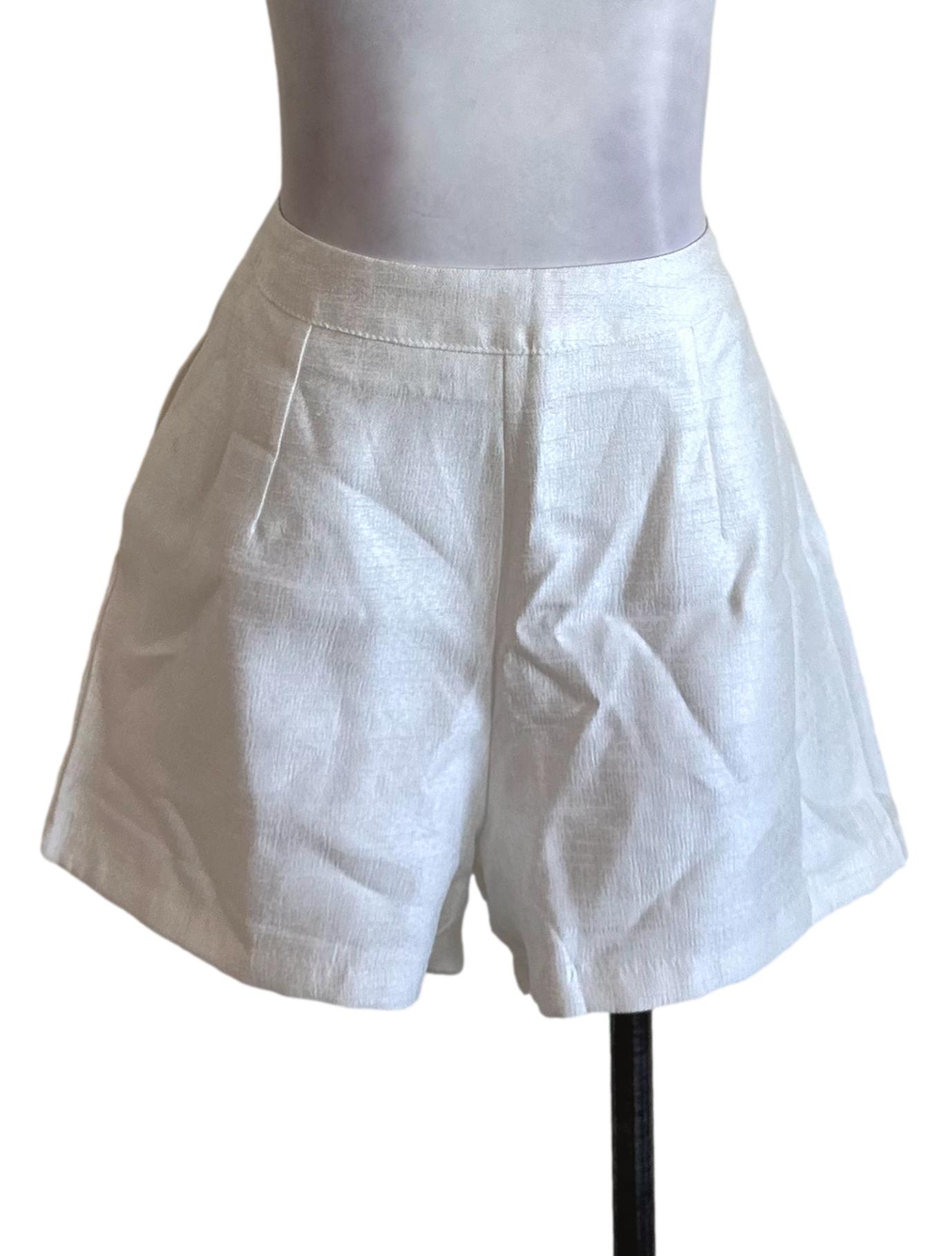 Pearl White Textured Shorts