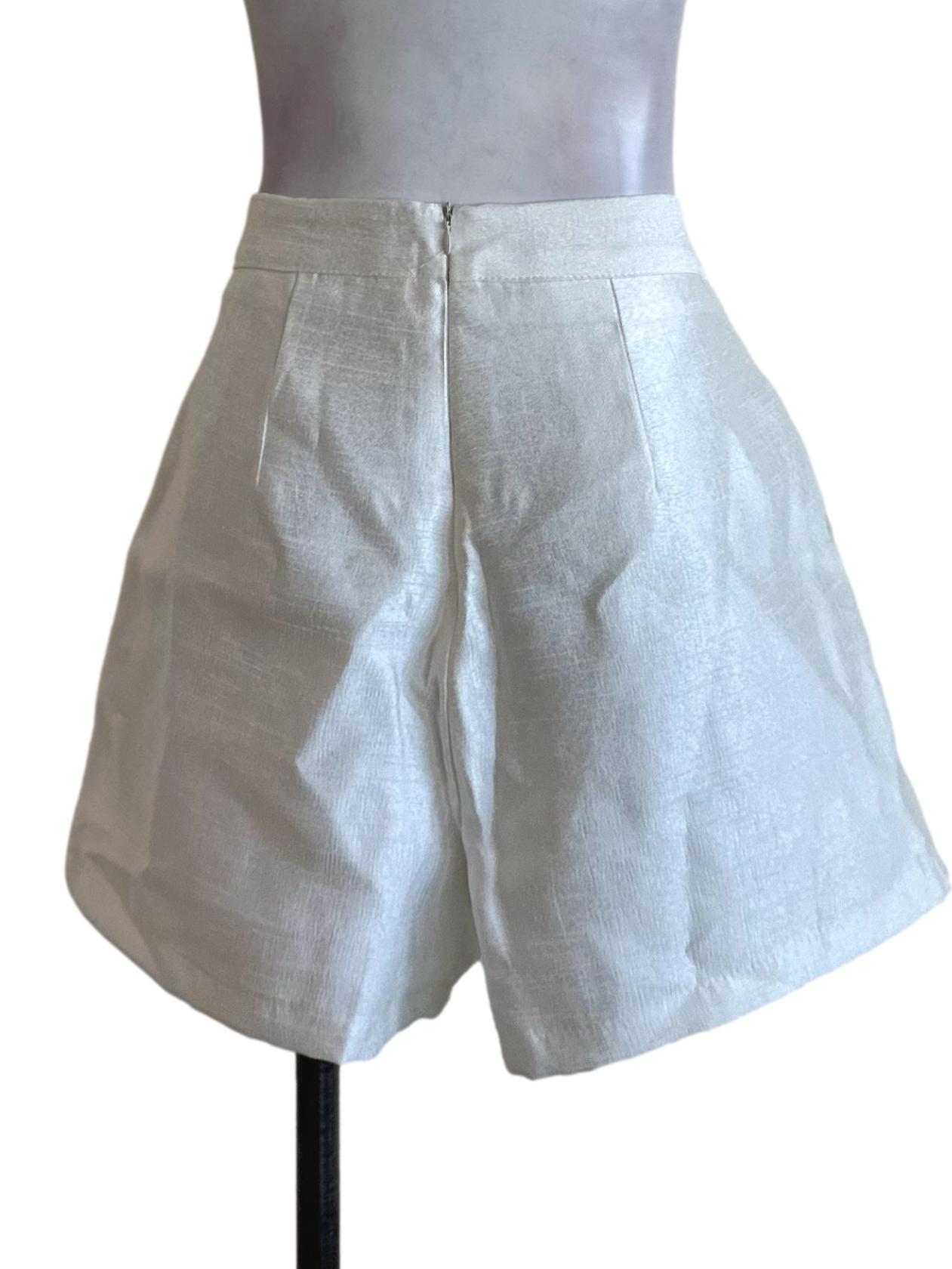 Pearl White Textured Shorts