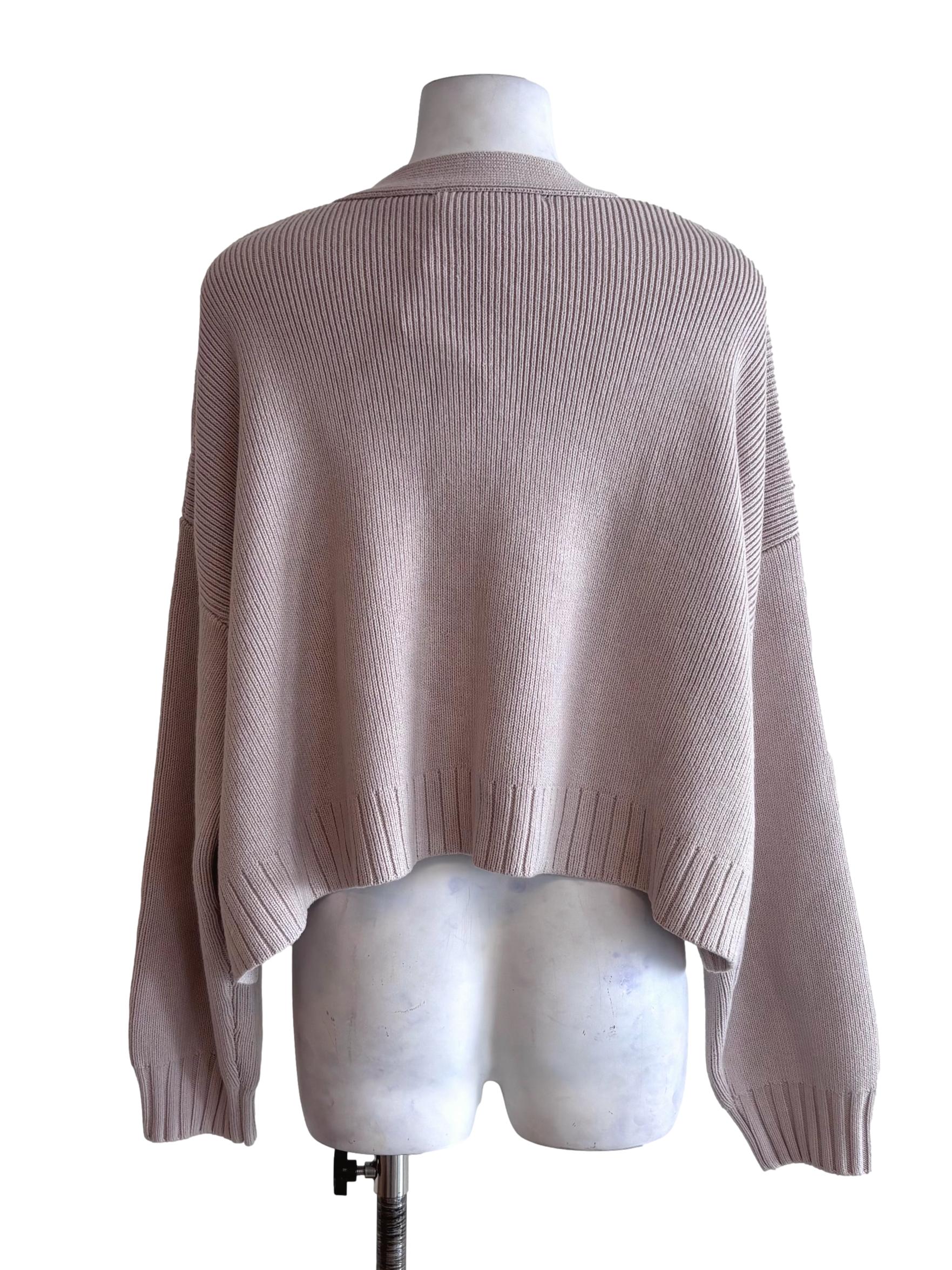Bone Beige Oversize Knitted Crop Cardigan LB