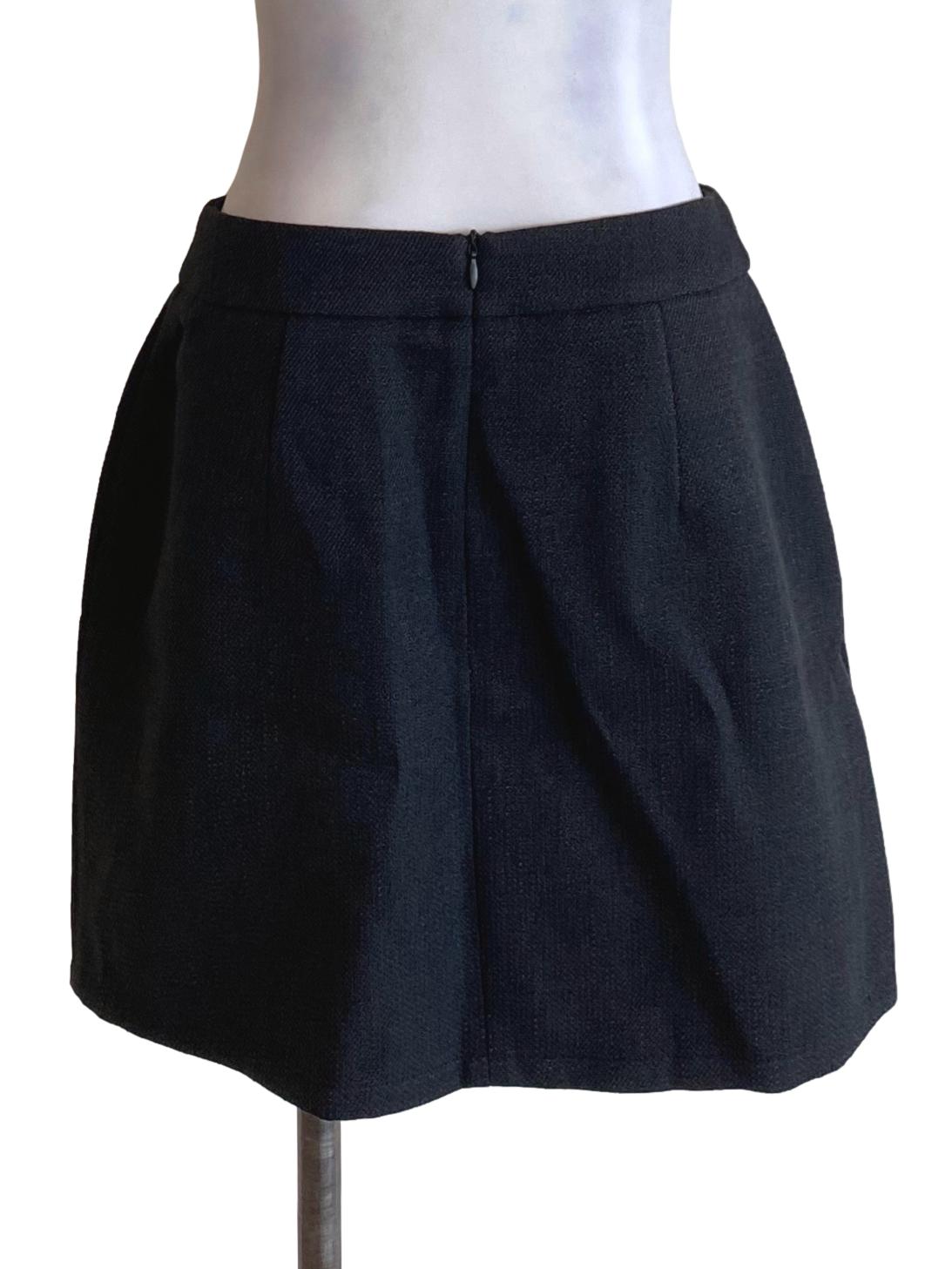 Ebony Black Tweed Formal Mini  A-Line Skirt