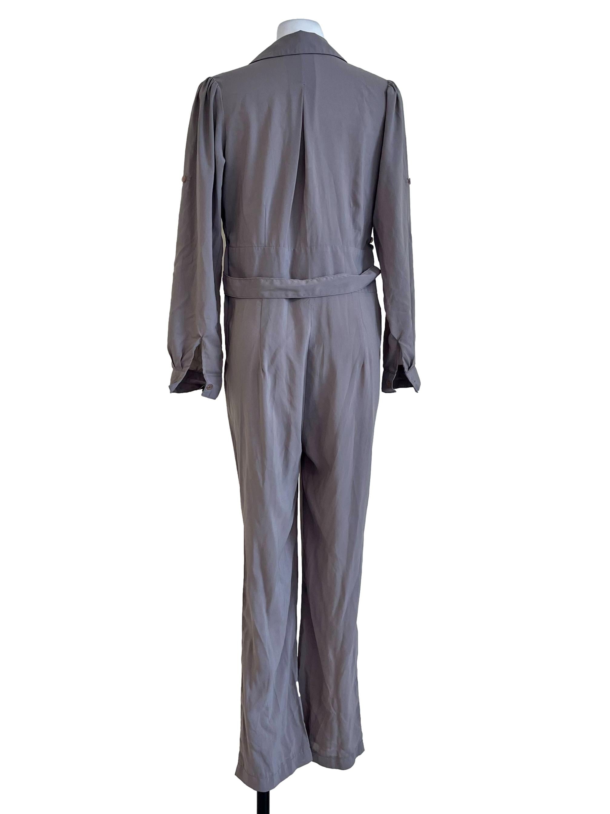 Grey Plain Long Sleeves Jumpsuit