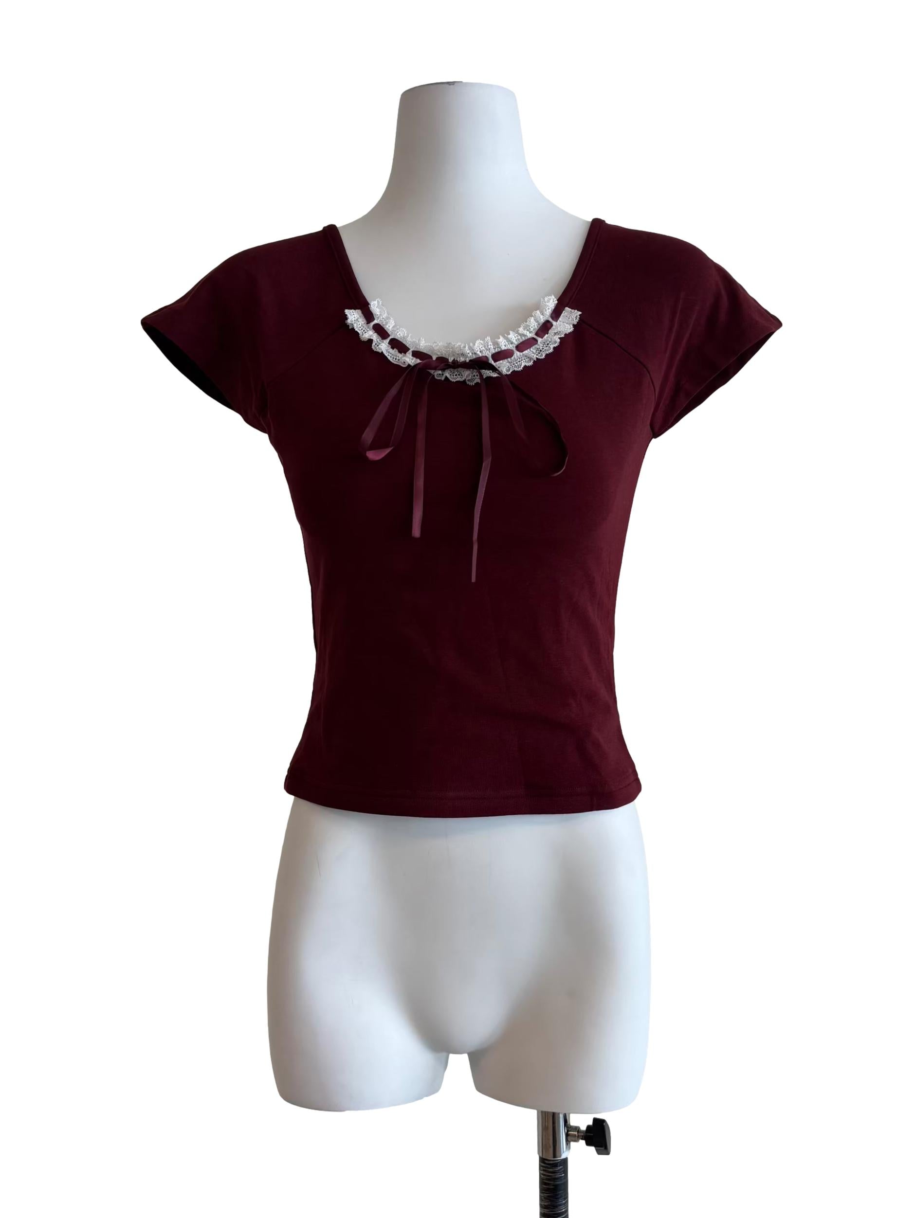 Maroon Cap Sleeve Fitted Top