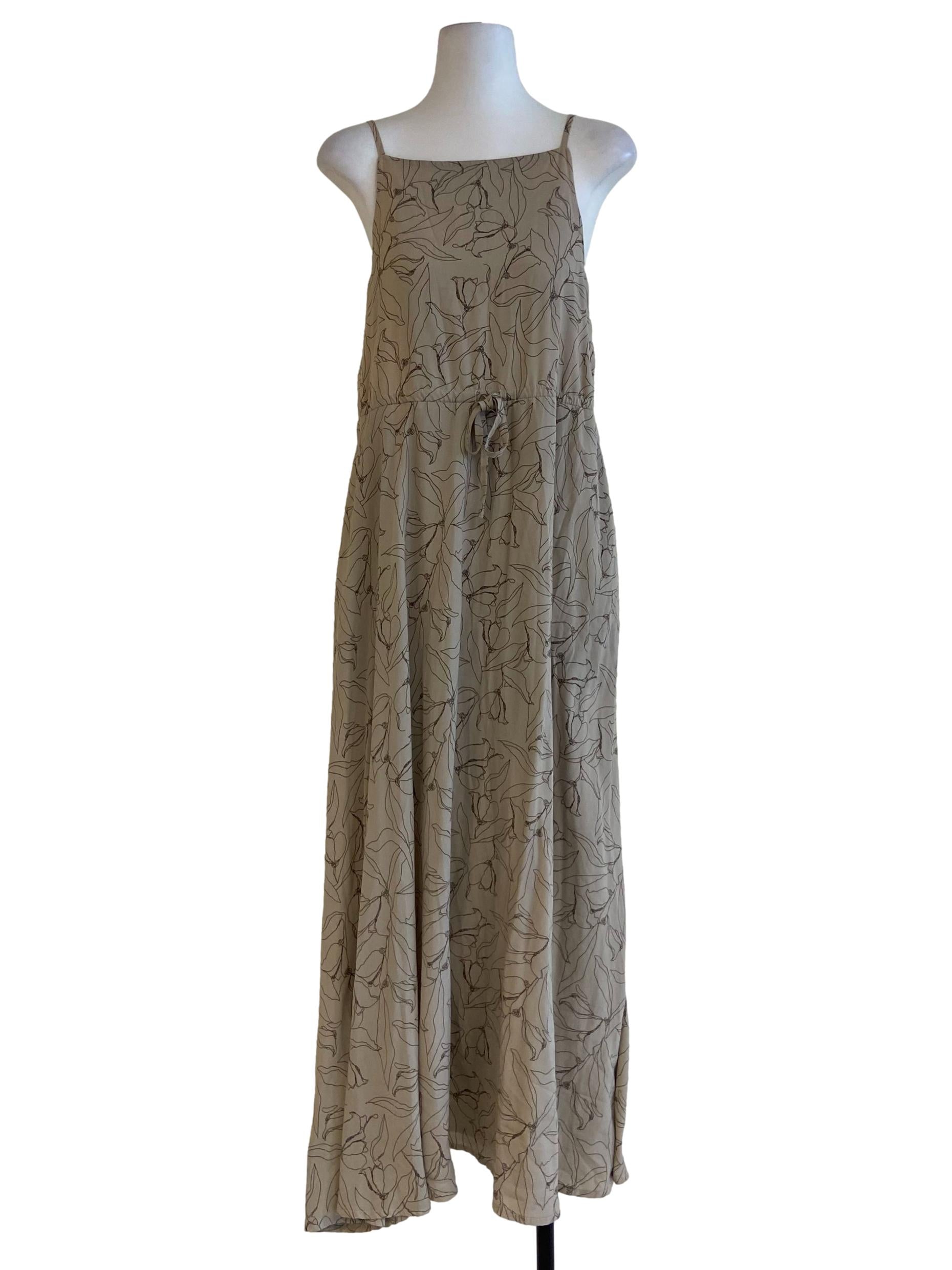 Bone Beige Floral Sleeveless Empire Dress