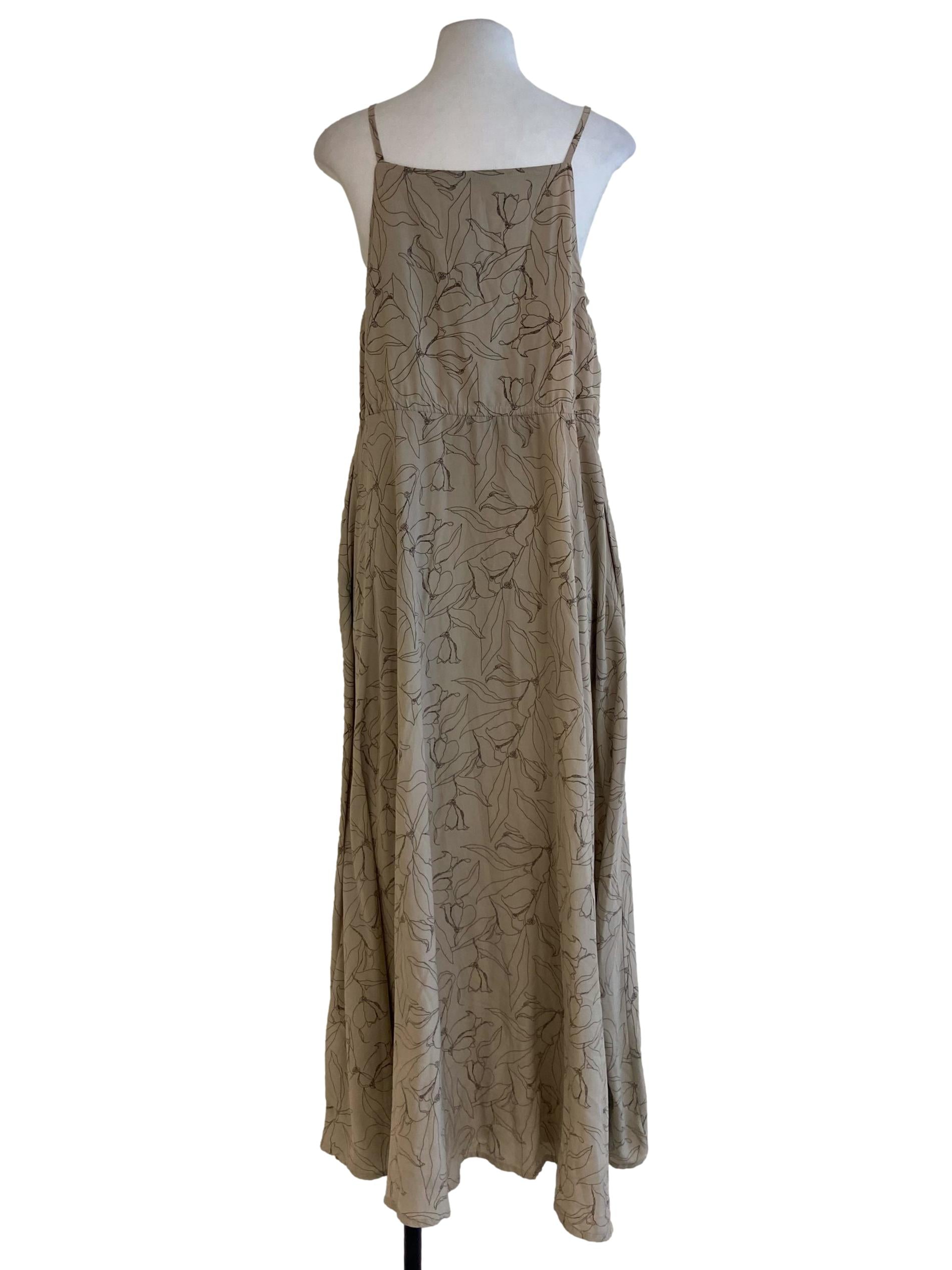 Bone Beige Floral Sleeveless Empire Dress