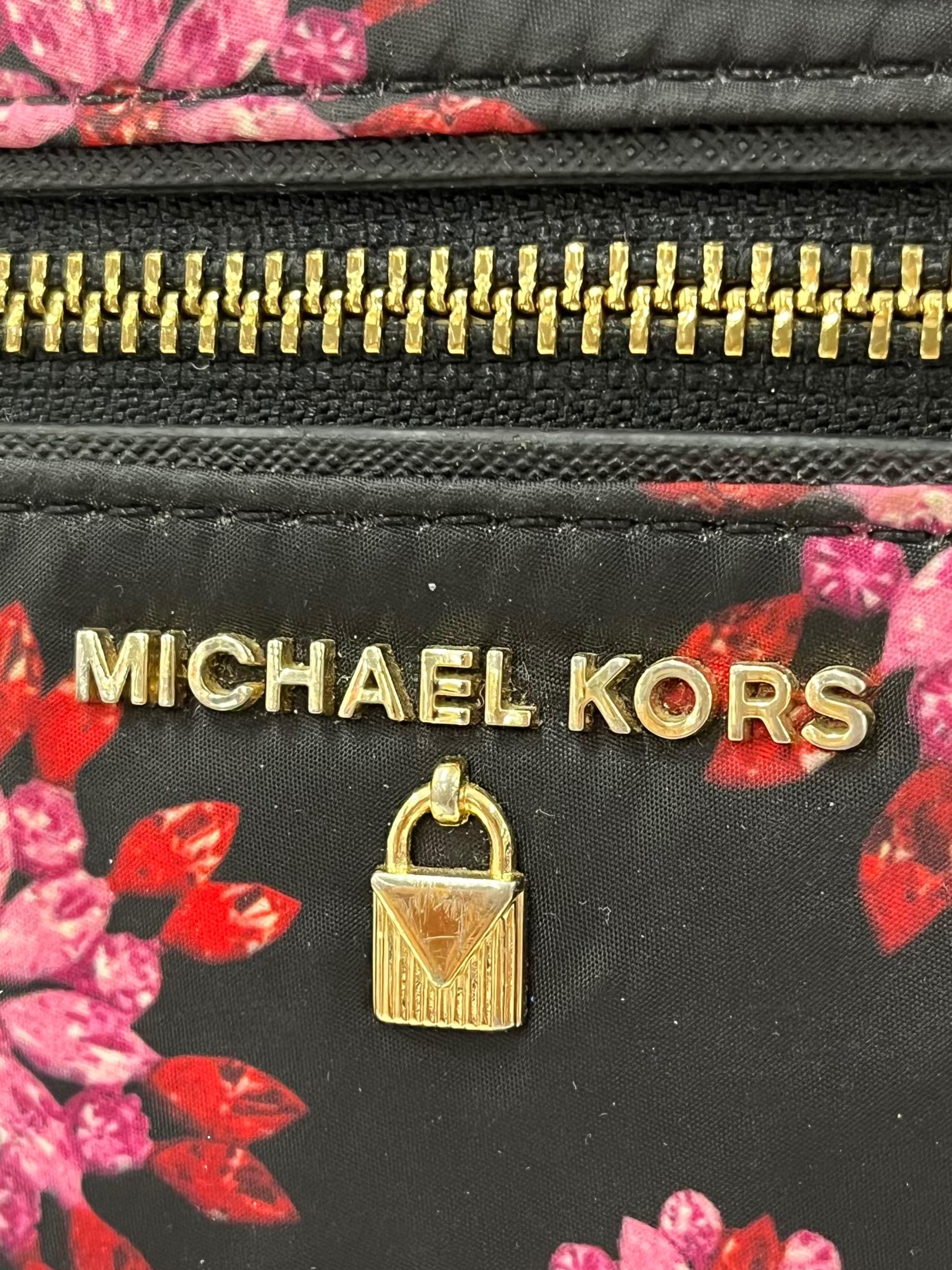 Black Kelsey Ultra Pink Ruby Jewel Floral Large Nylon Backpack