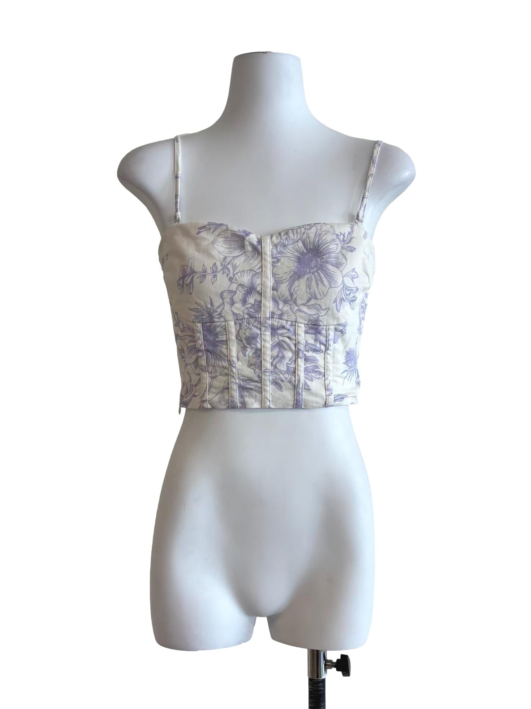 Powder White Wisteria Floral Sweetheart Top
