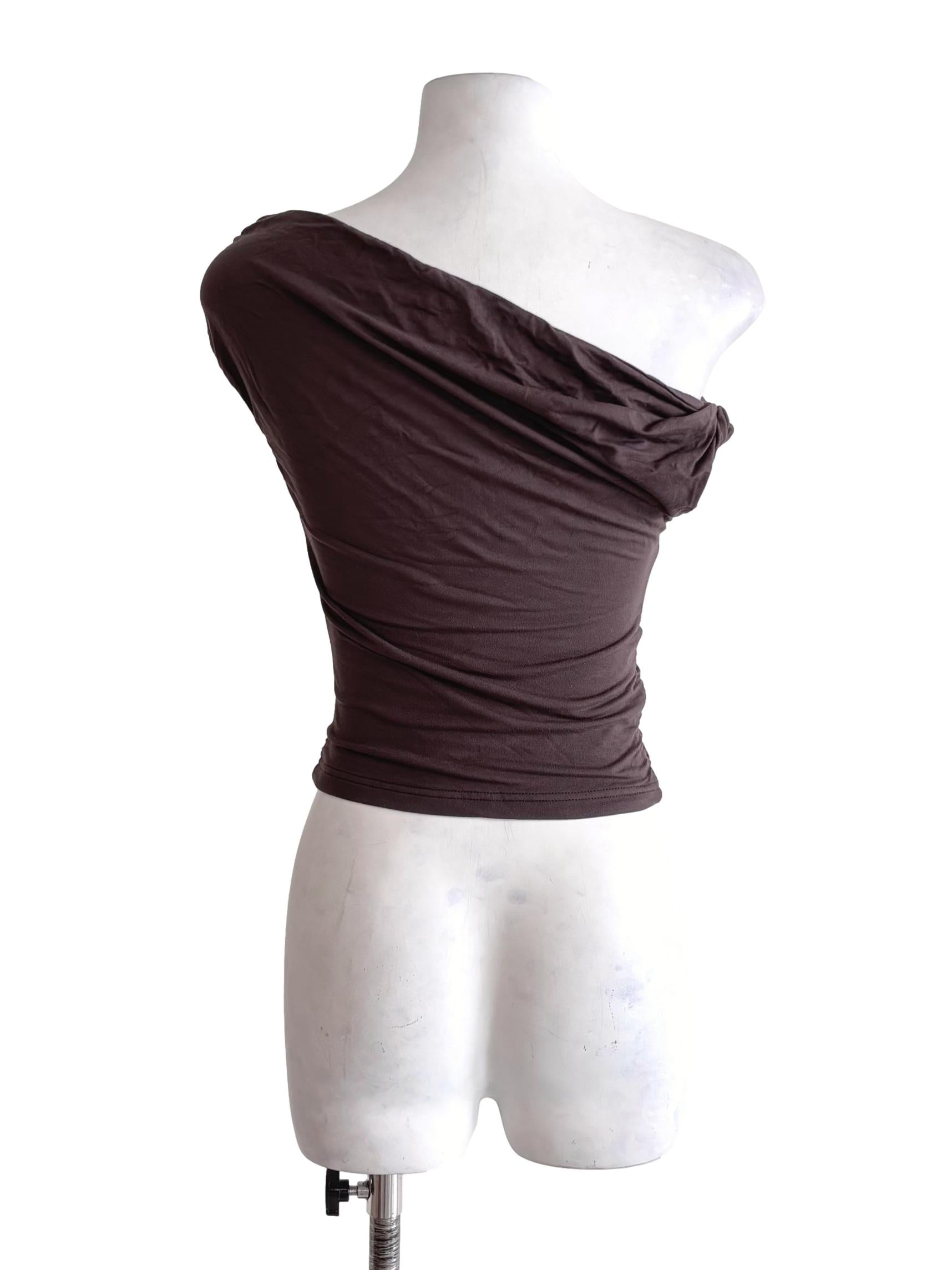 Dark Brown Asymmetric Neck Ruched Top