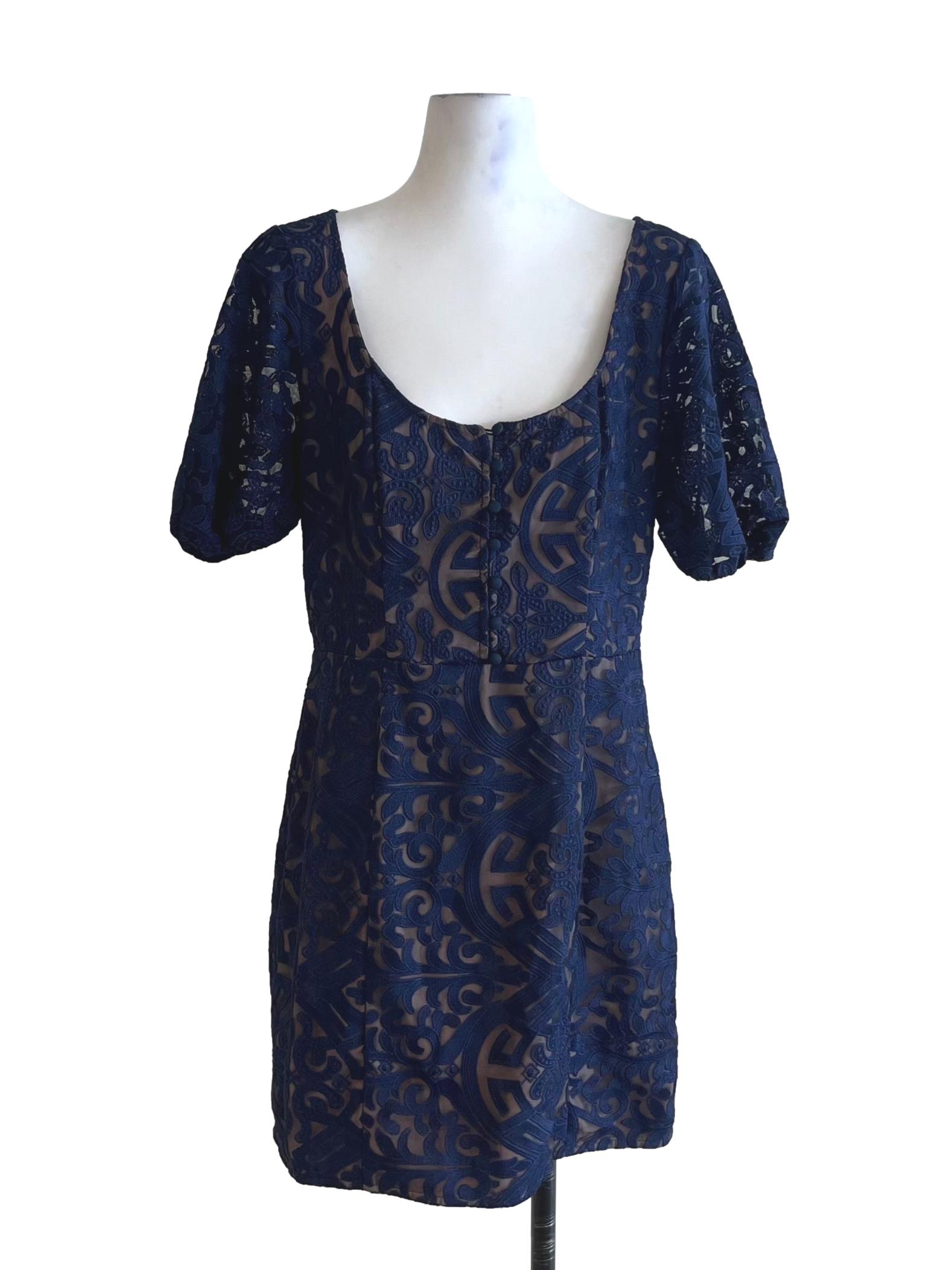 Navy Blue Lace Empire Dress