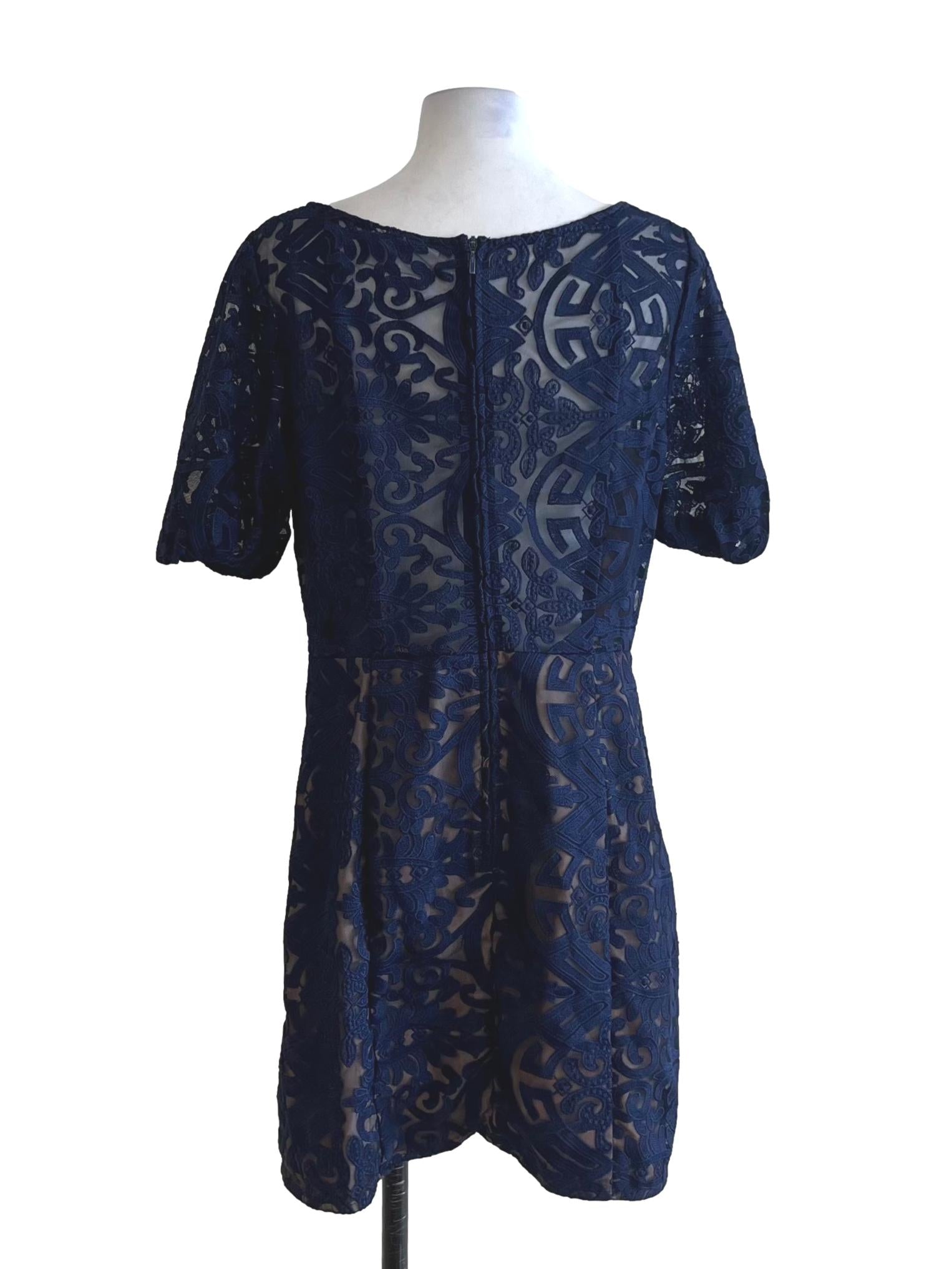 Navy Blue Lace Empire Dress