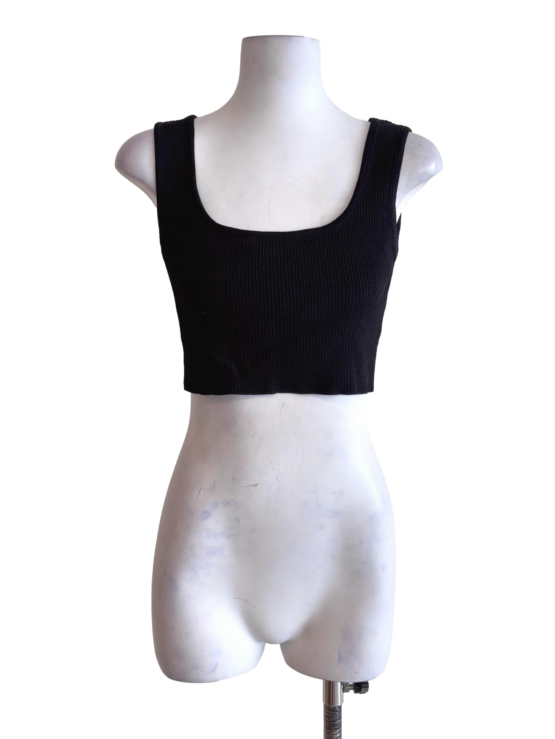 Black Square Neck Cropped Tank Top