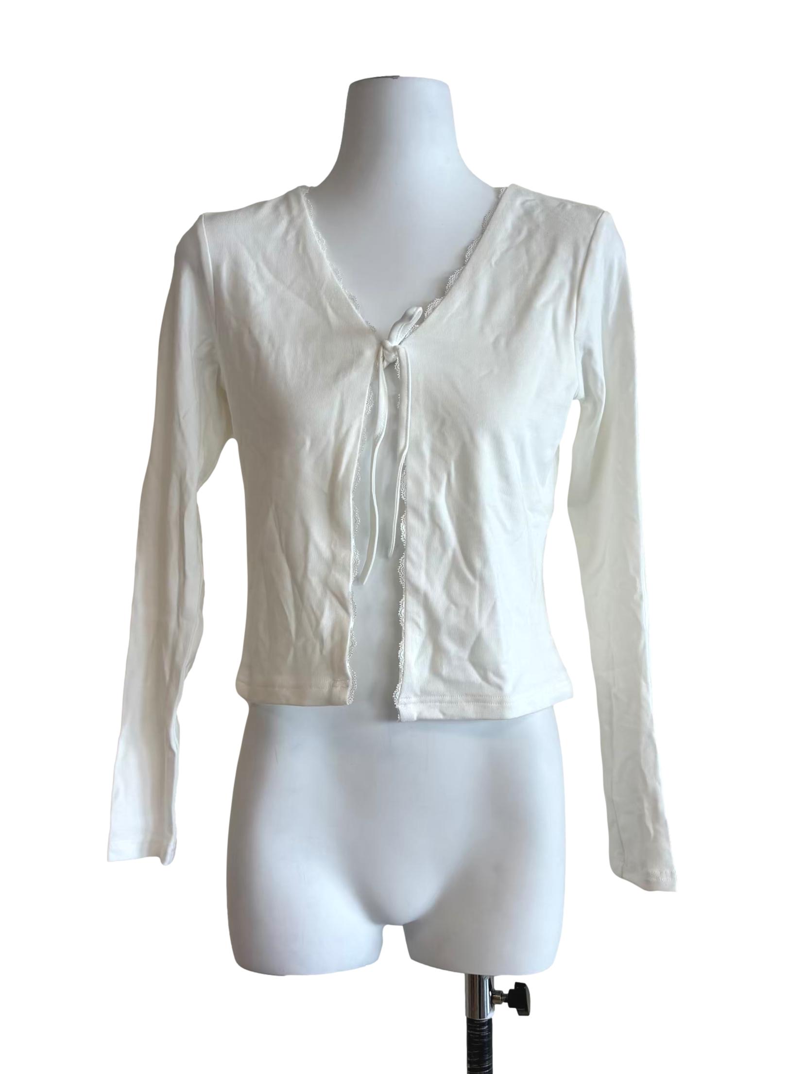 Powder White Front Tie Cardigan