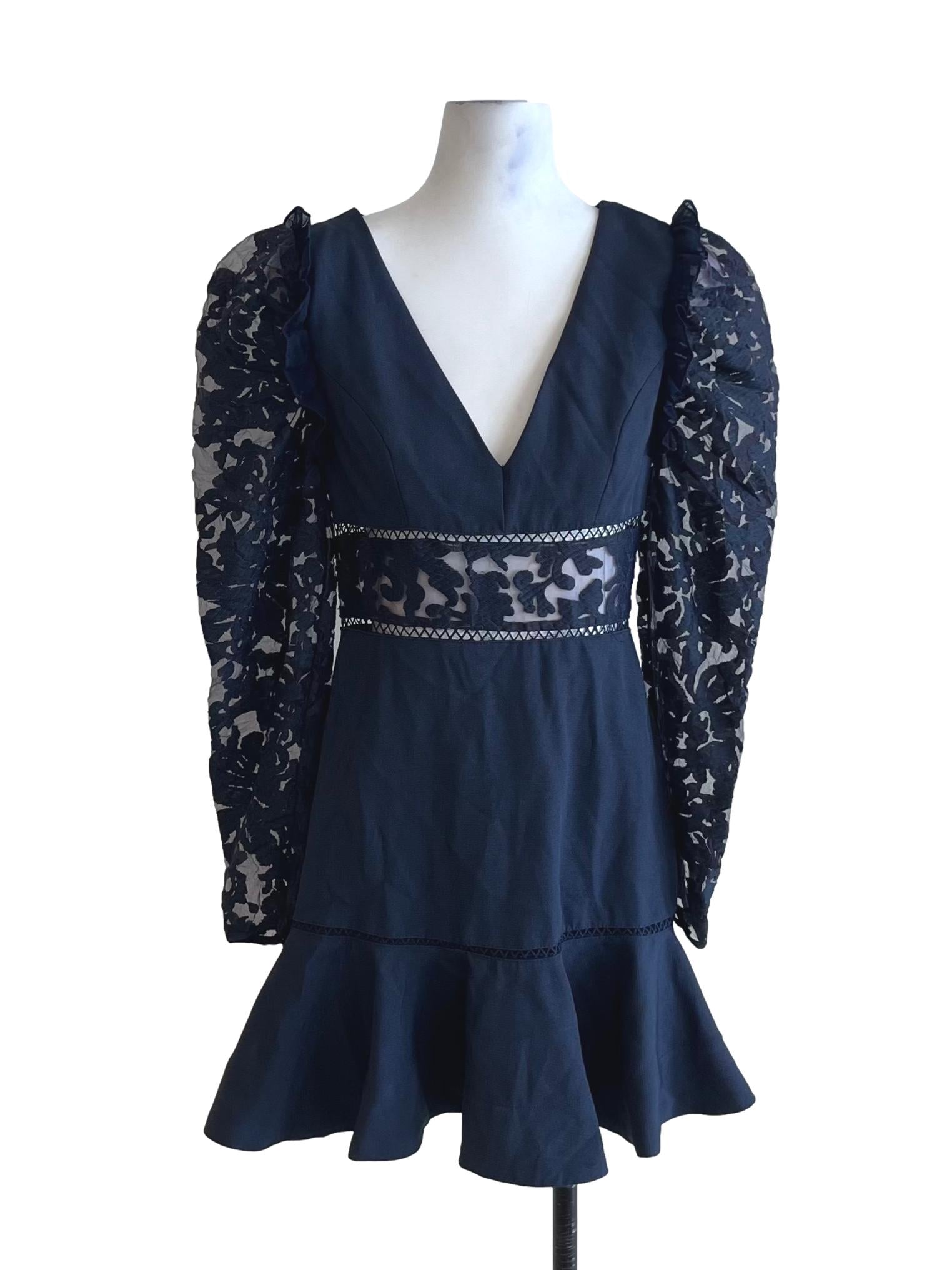 Navy Blue V-Neckline Empire Dress