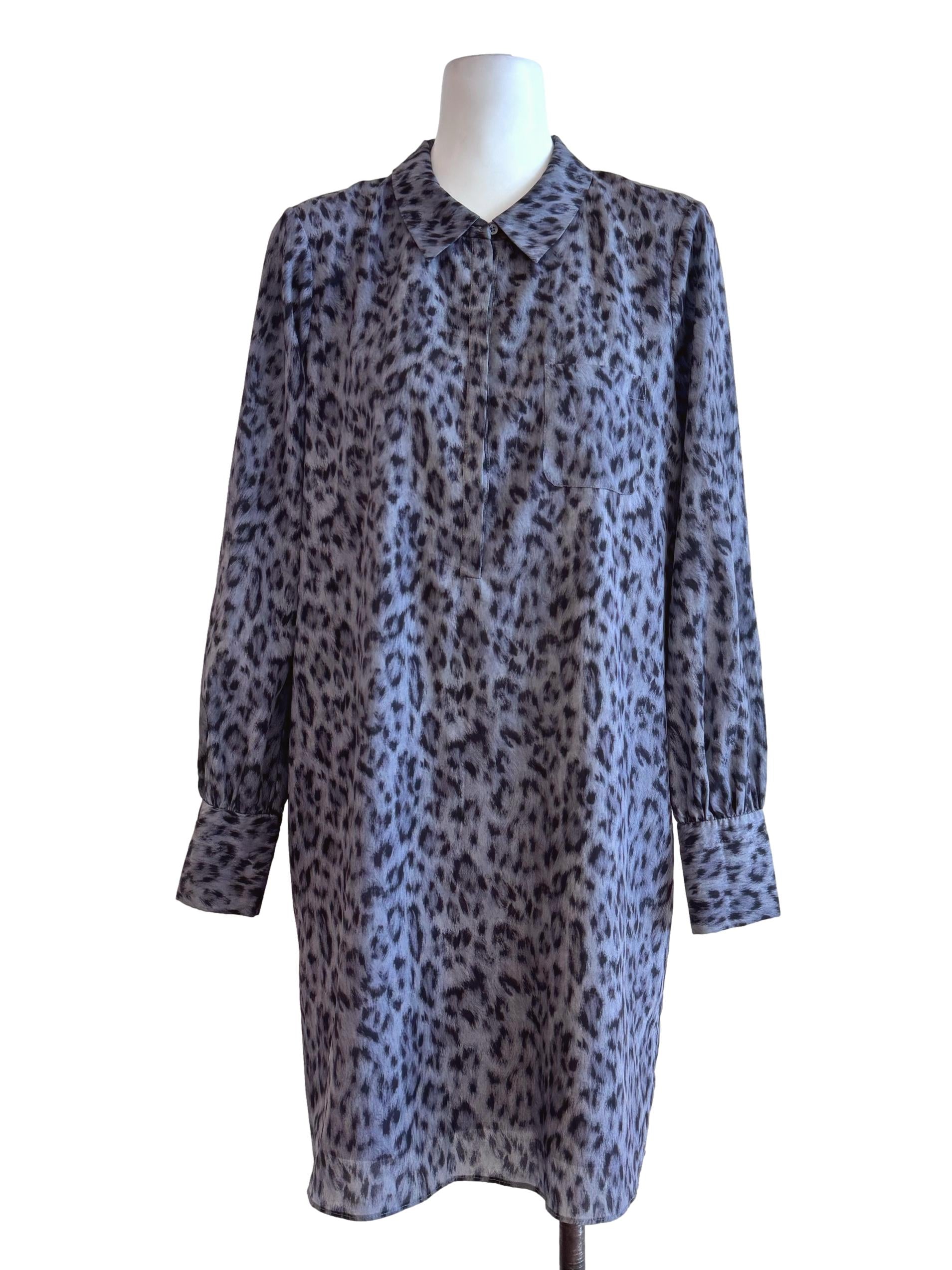 Ash Grey Leopard Print Long Sleeve Dress