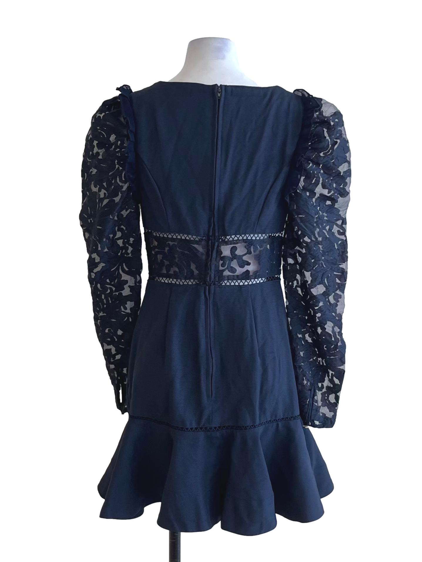 Navy Blue V-Neckline Empire Dress