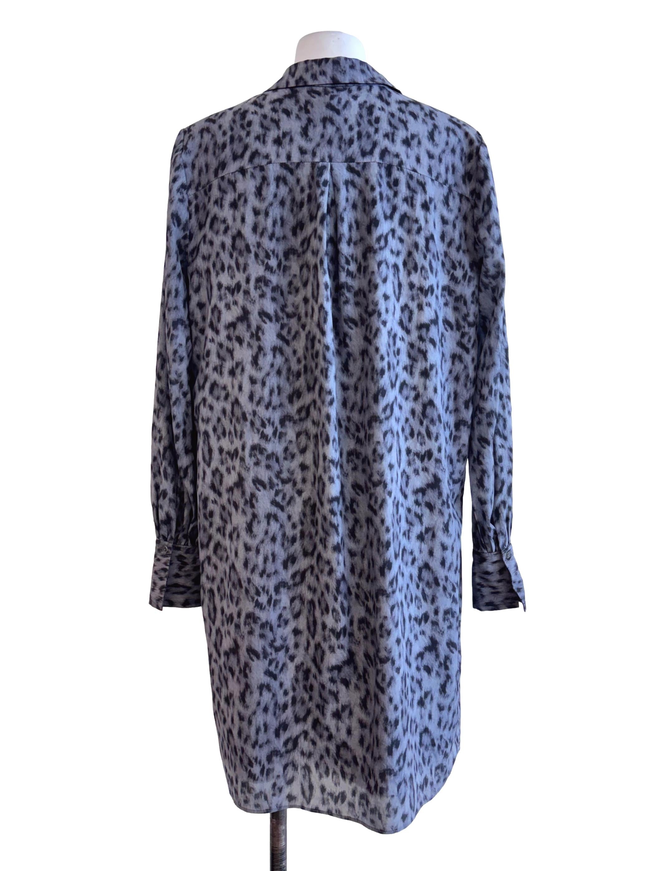 Ash Grey Leopard Print Long Sleeve Dress