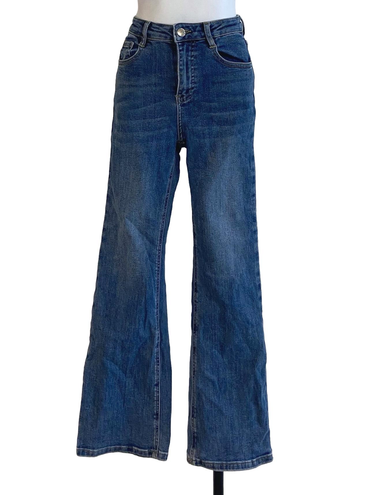 Blue Herringbone Flared Jeans