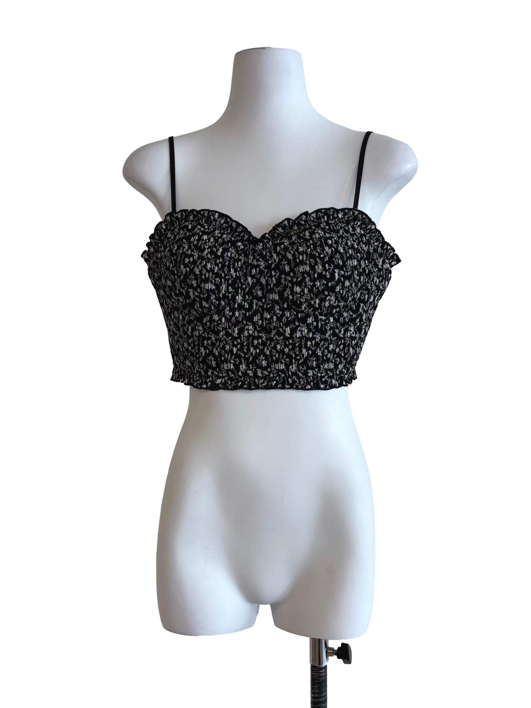 Onyx Black Floral Sweetheart Camisole