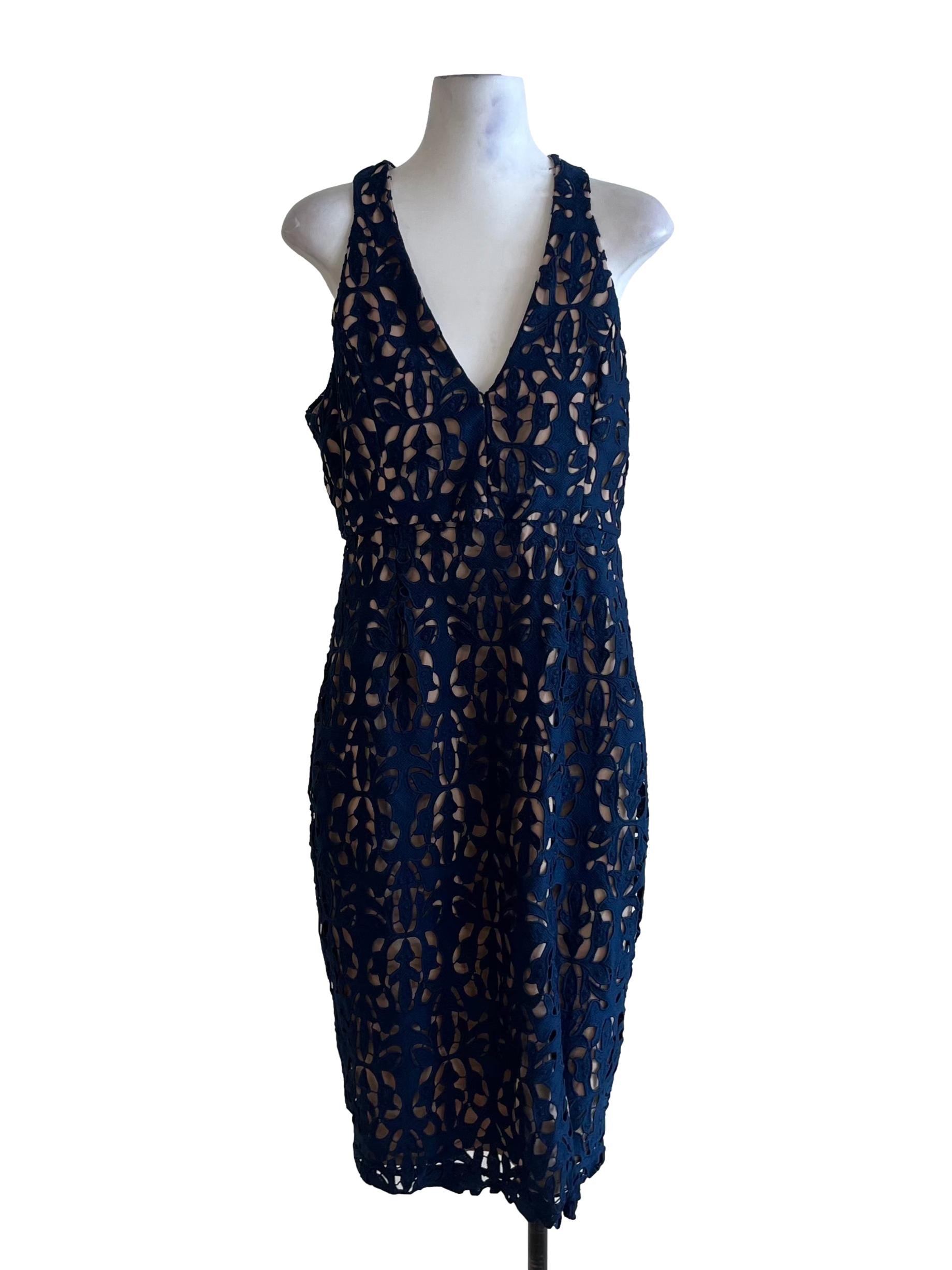 Navy Blue Lace A-Line Dress