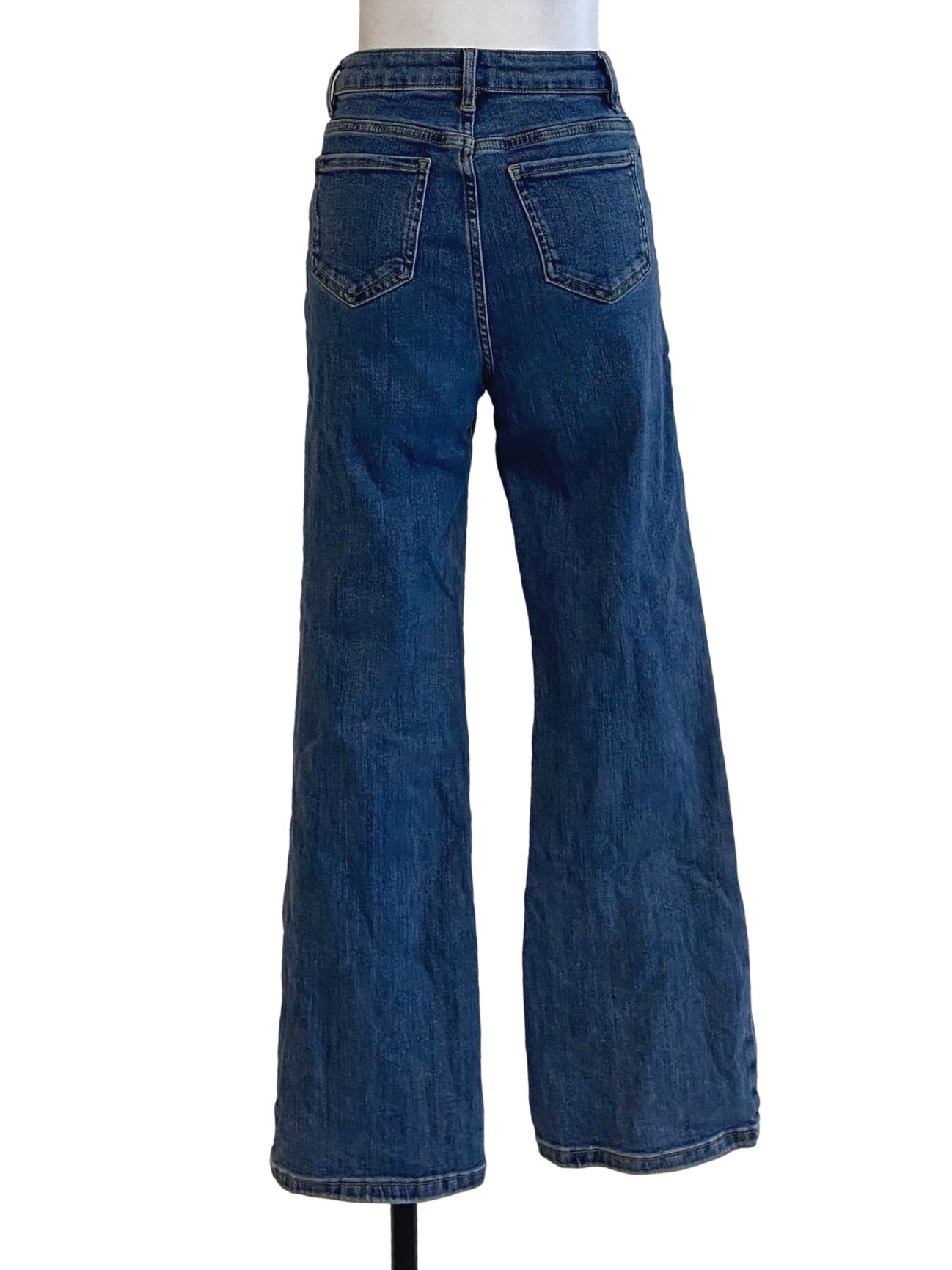 Blue Herringbone Flared Jeans