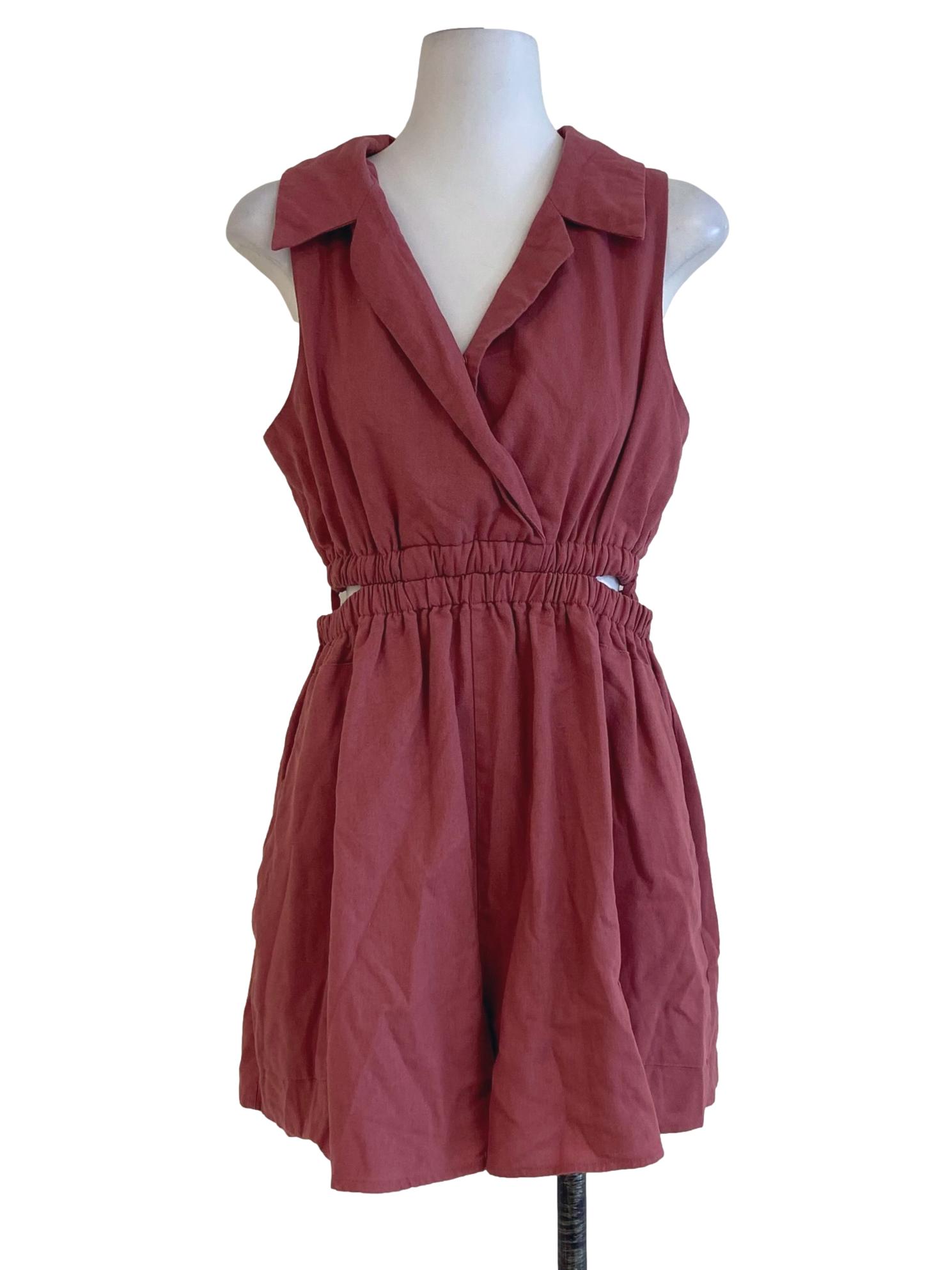 Coral Pink Cut Out V-Neck Romper
