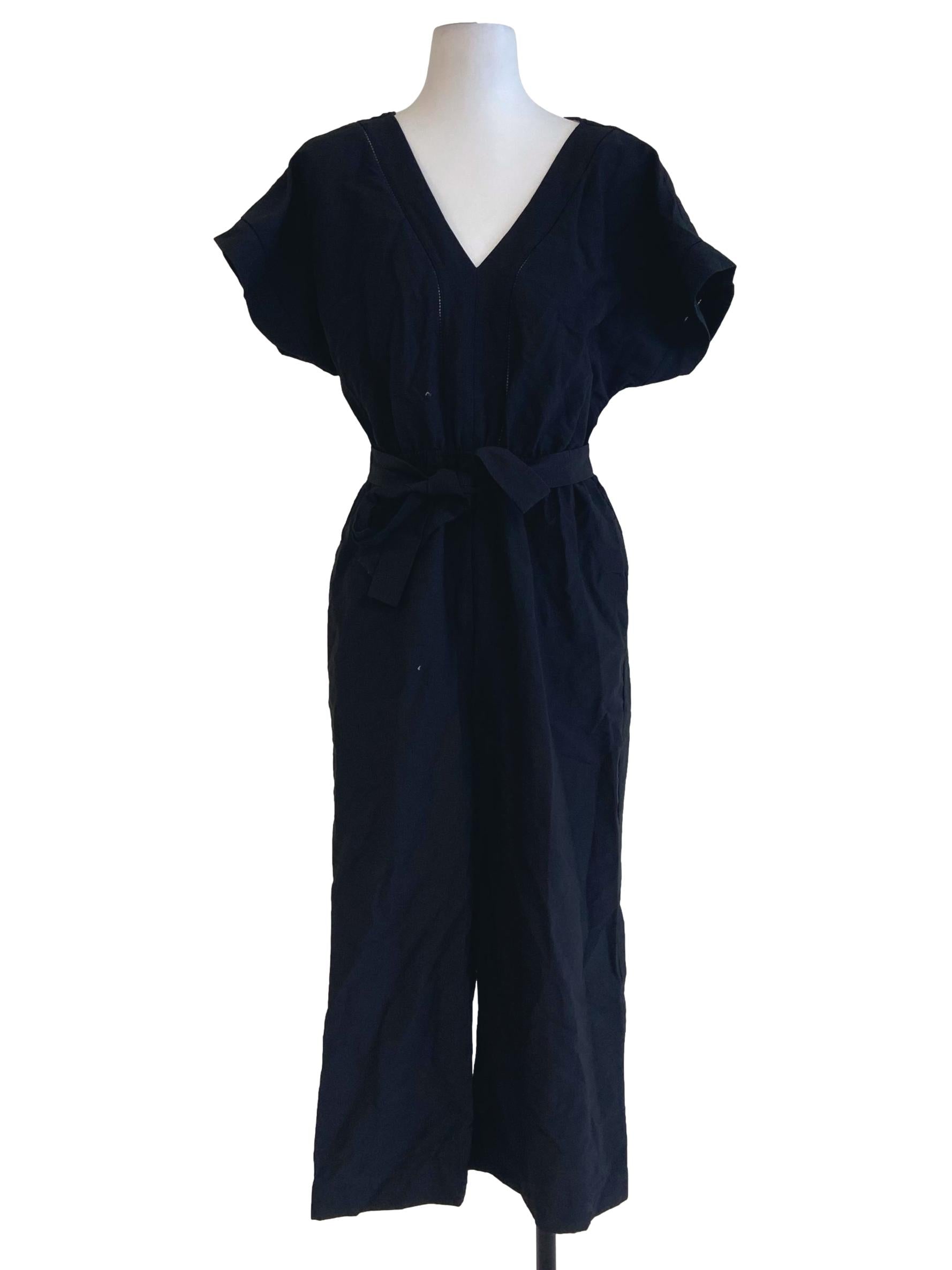 Black V-Neck Batwing Sleeveless Pegged Jumpsuit