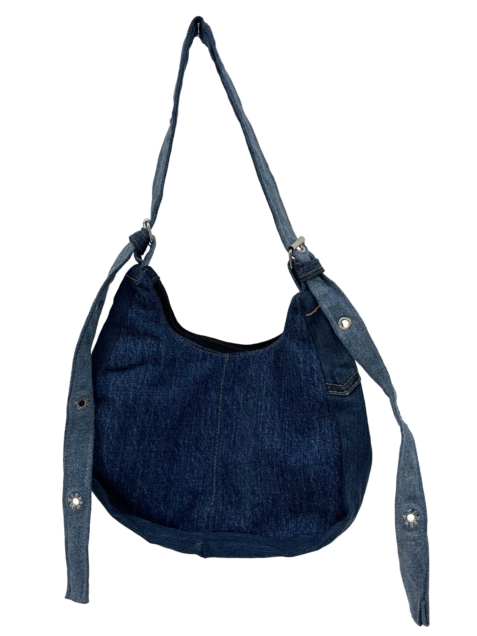 Blue Denim Round Reworked Hobo Bag