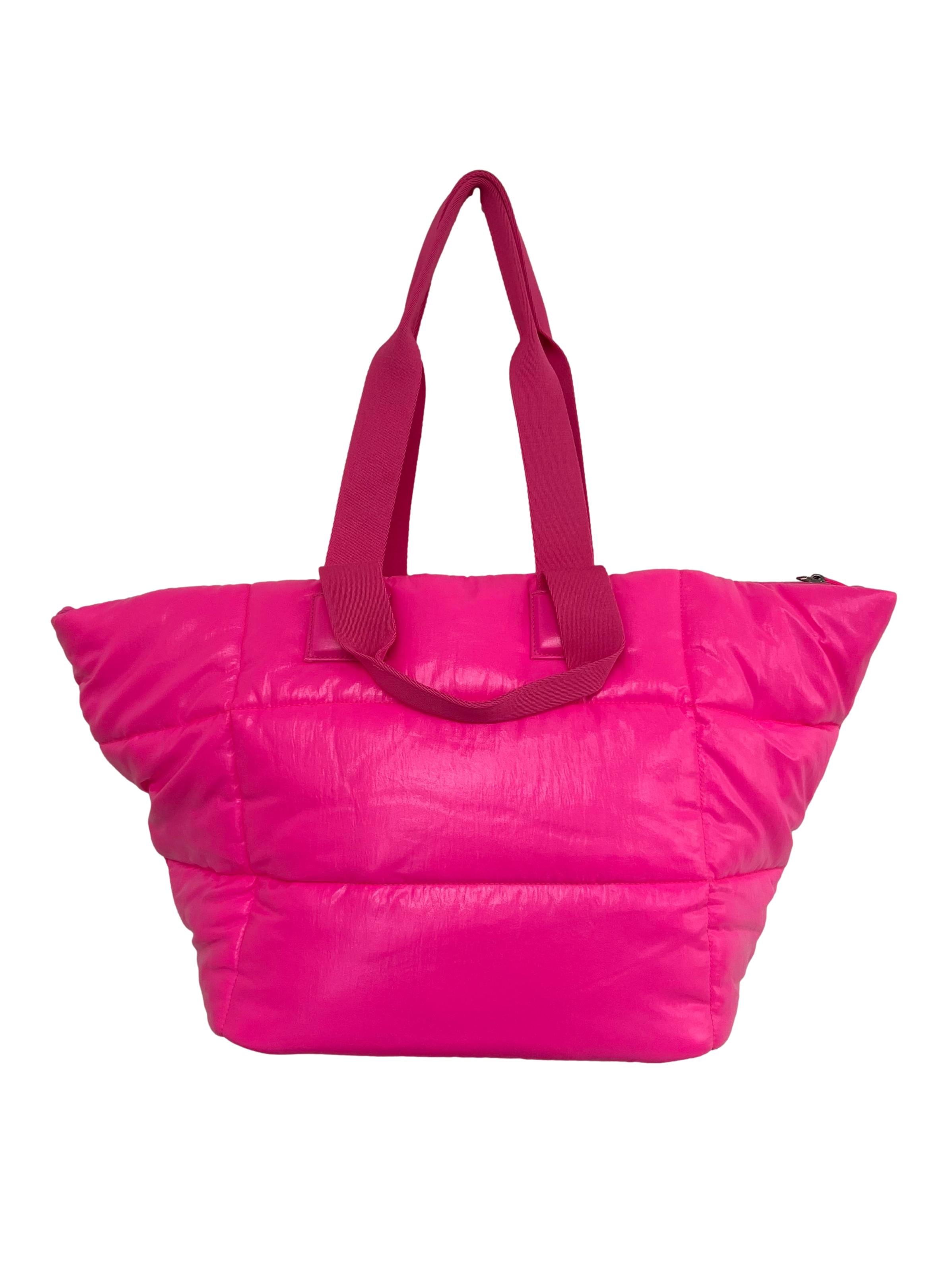 Neon Pink Glazed Poofy Tote Bag BTV