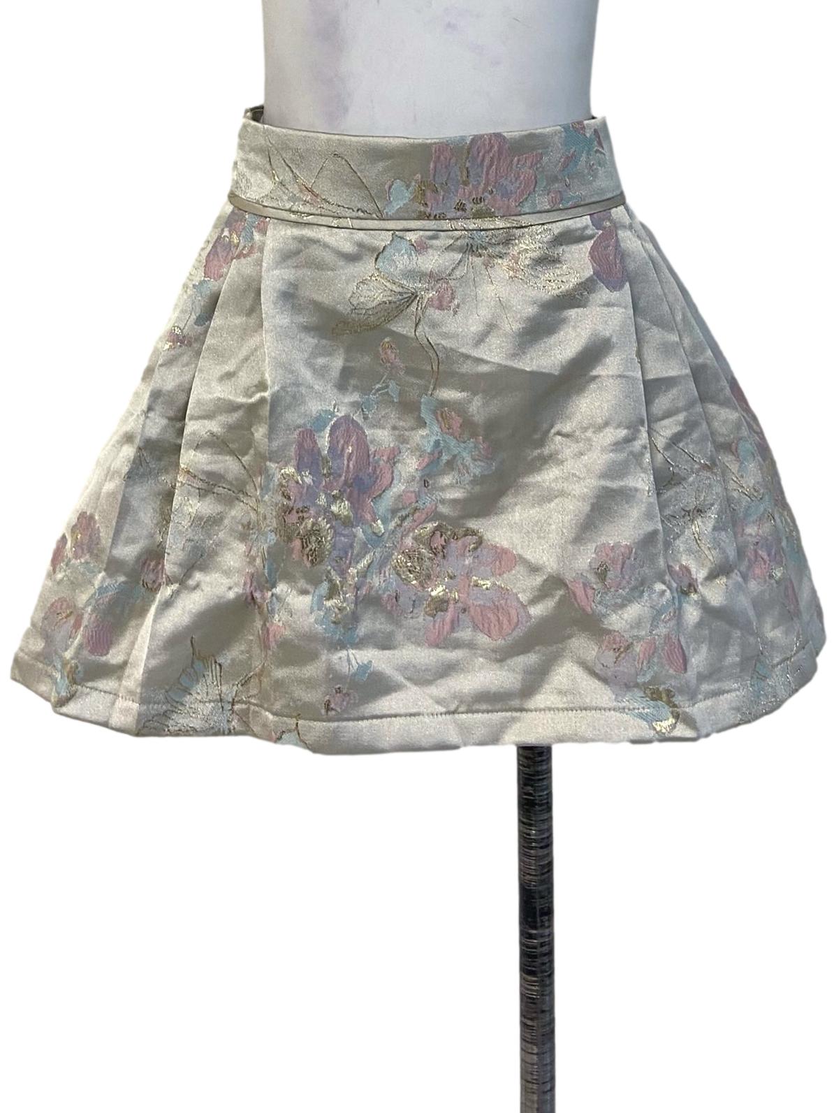 Cream Beige Floral Brocade Mini Skirt
