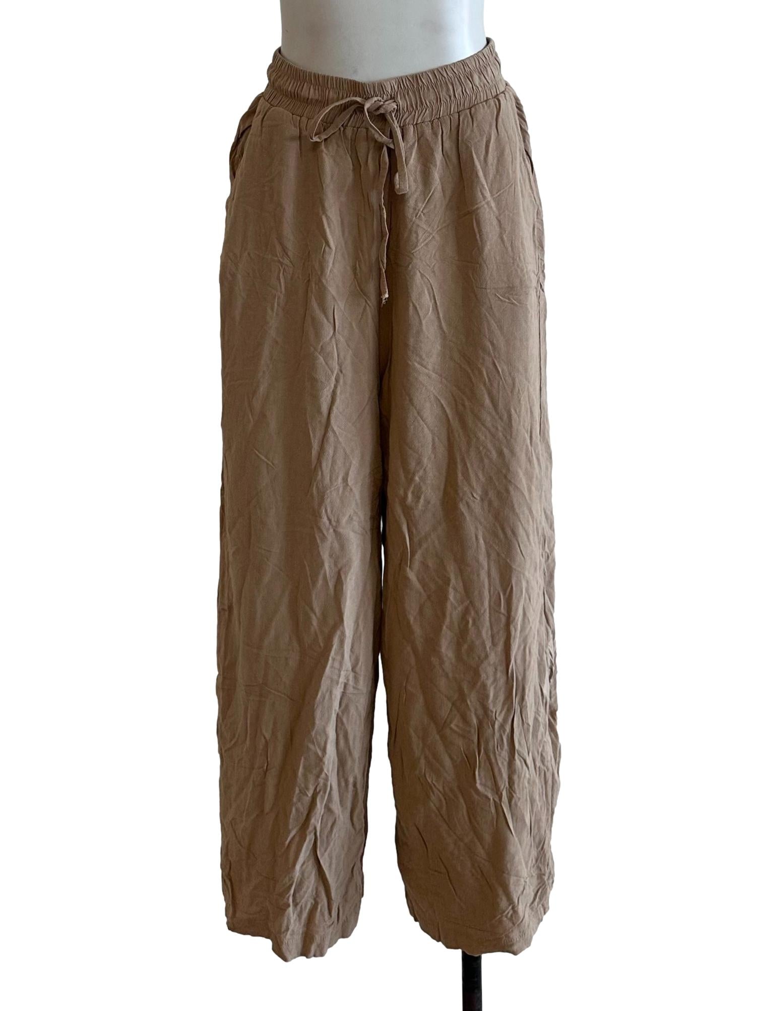 Khaki Brown Elastic Waist Pants