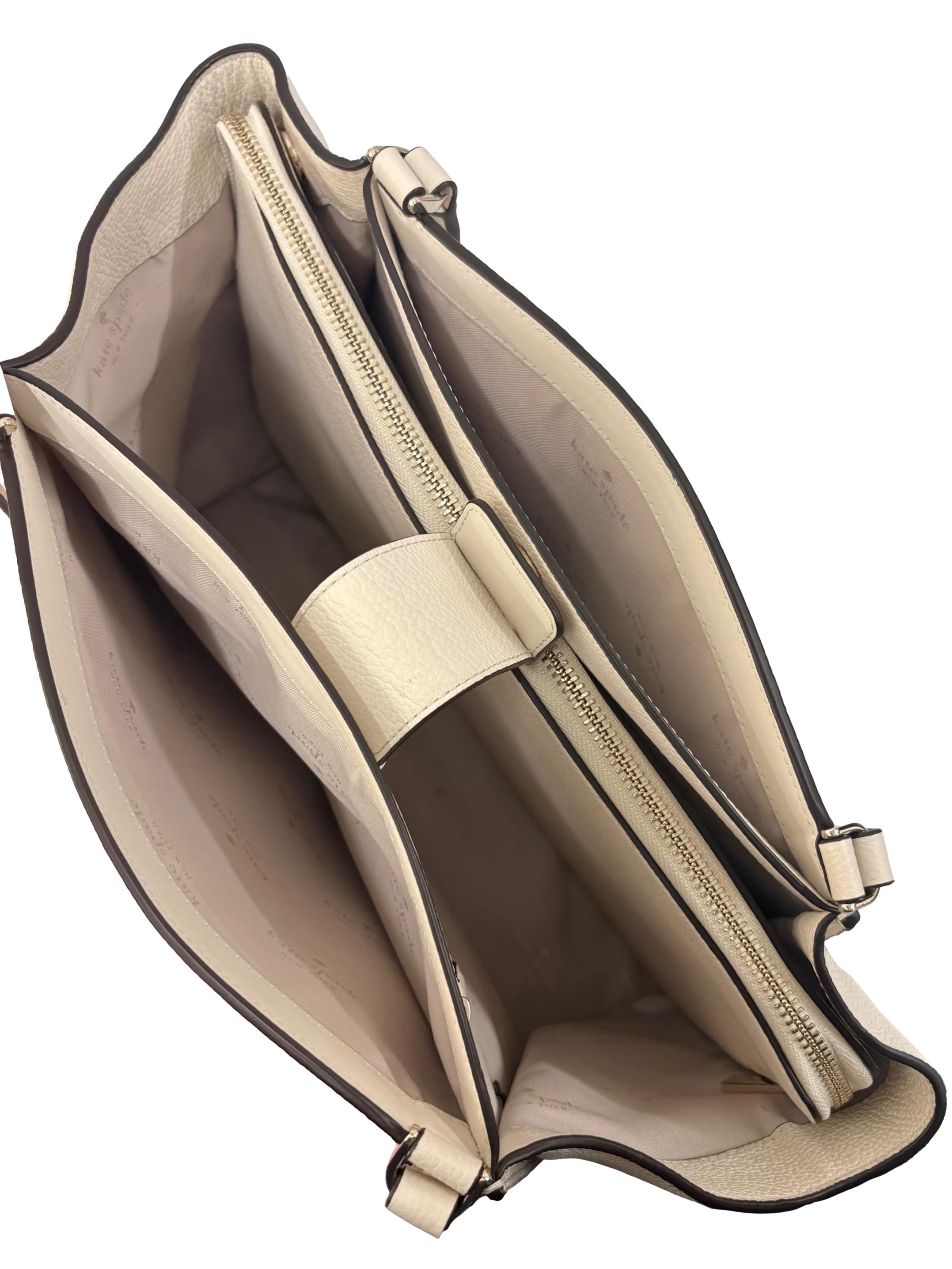Beige Leather Brim Laptop Tote Bag CSN