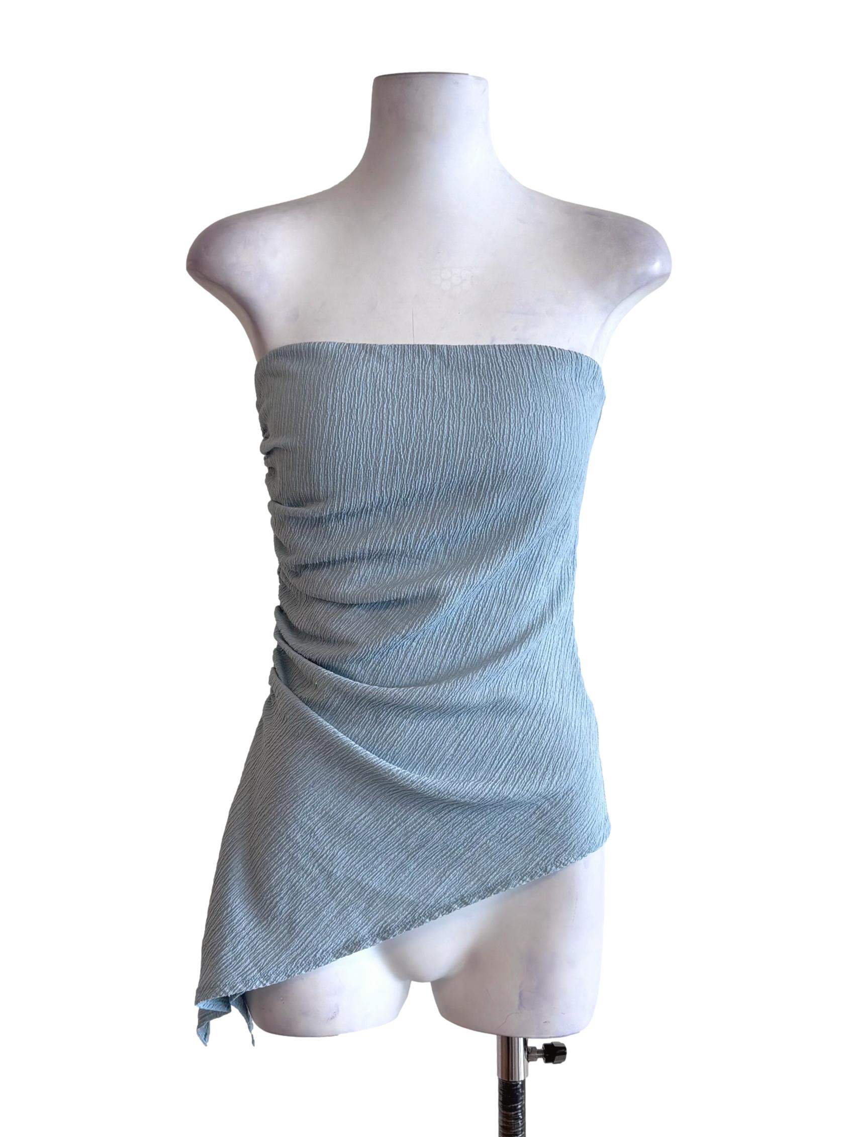Soft Blue Textured Asymmetric Tube Top LB