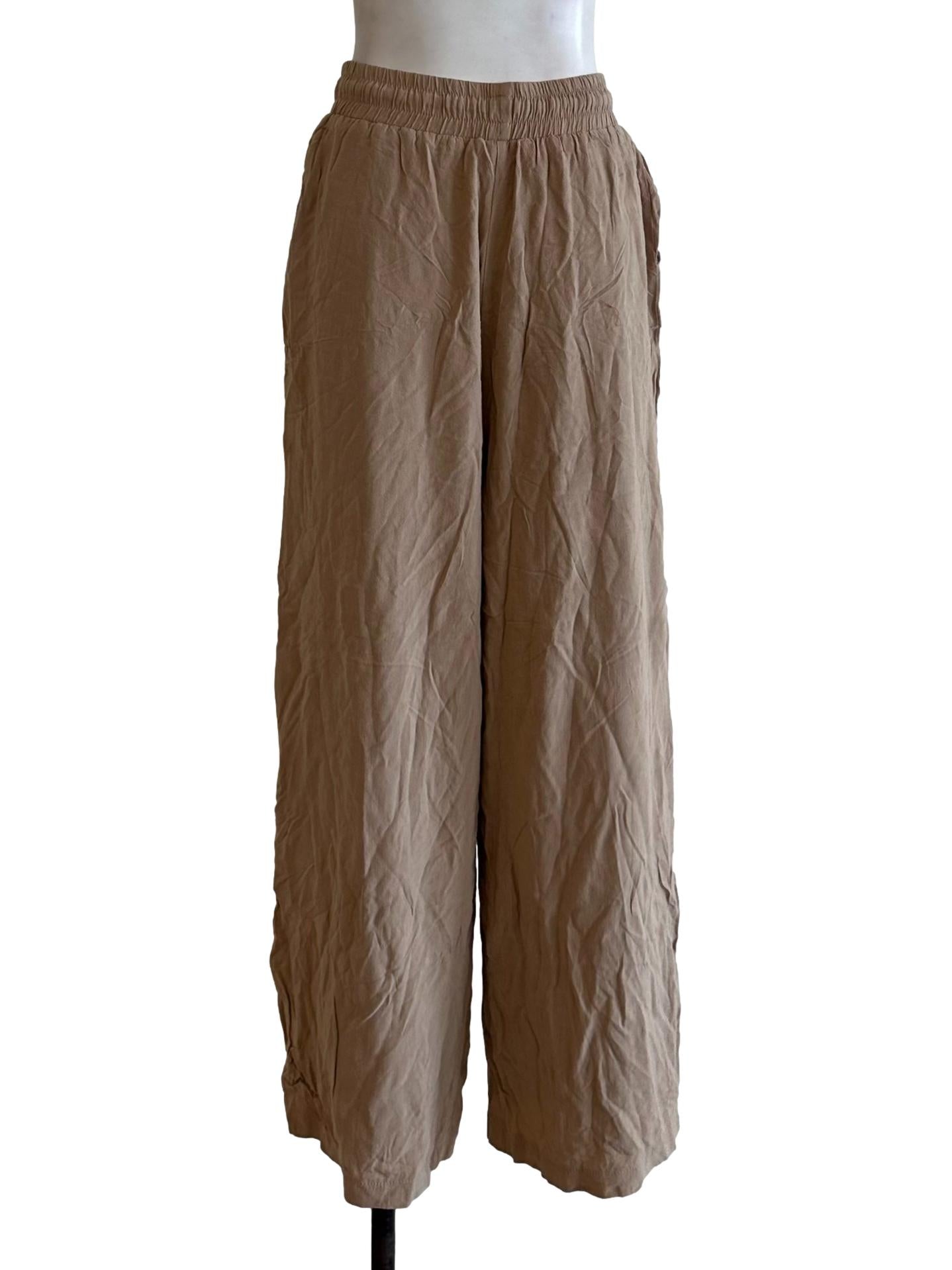 Khaki Brown Elastic Waist Pants