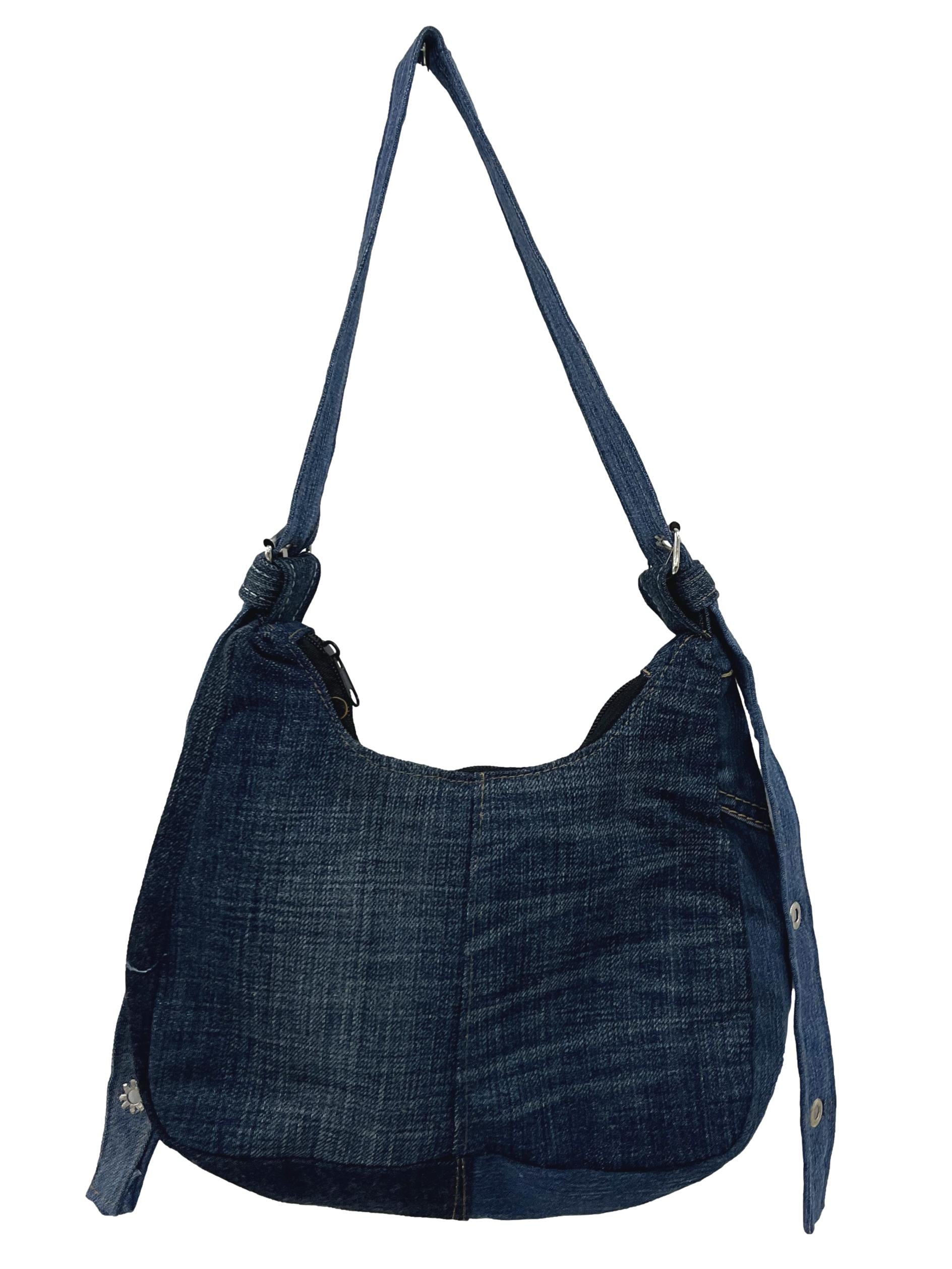 Blue Denim Round Reworked Hobo Bag