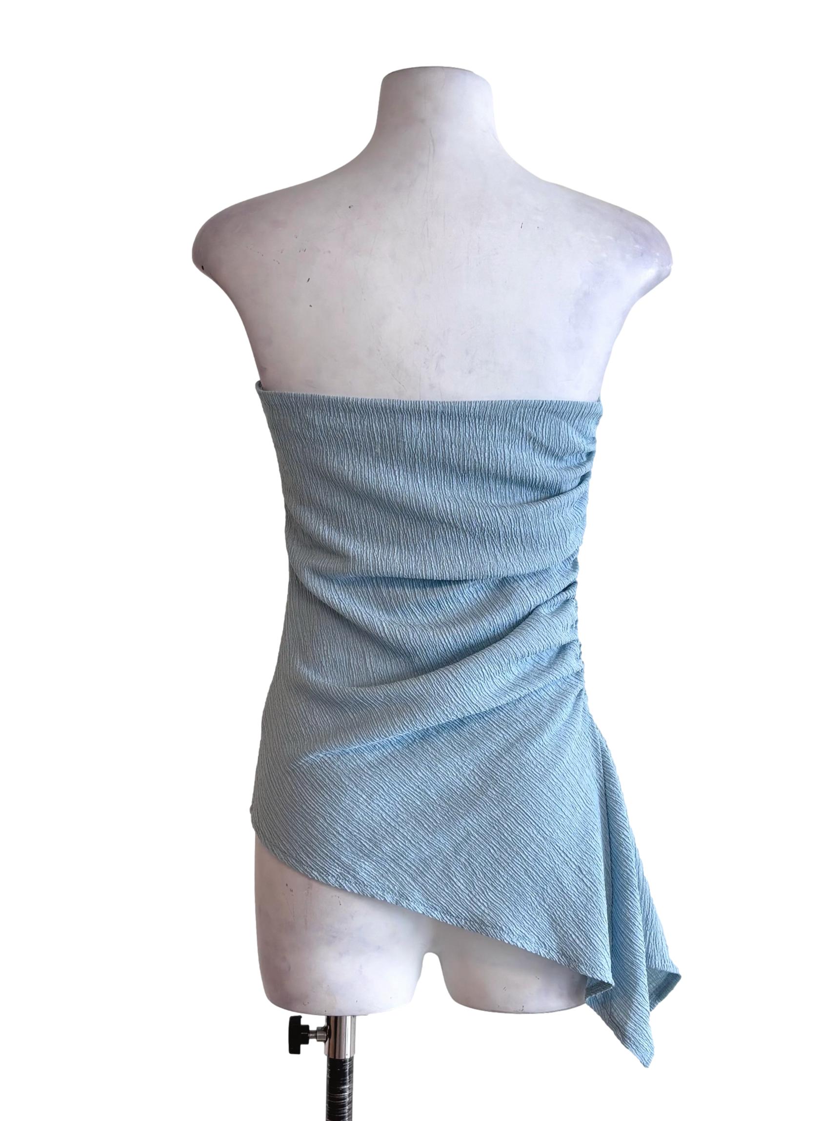 Soft Blue Textured Asymmetric Tube Top LB