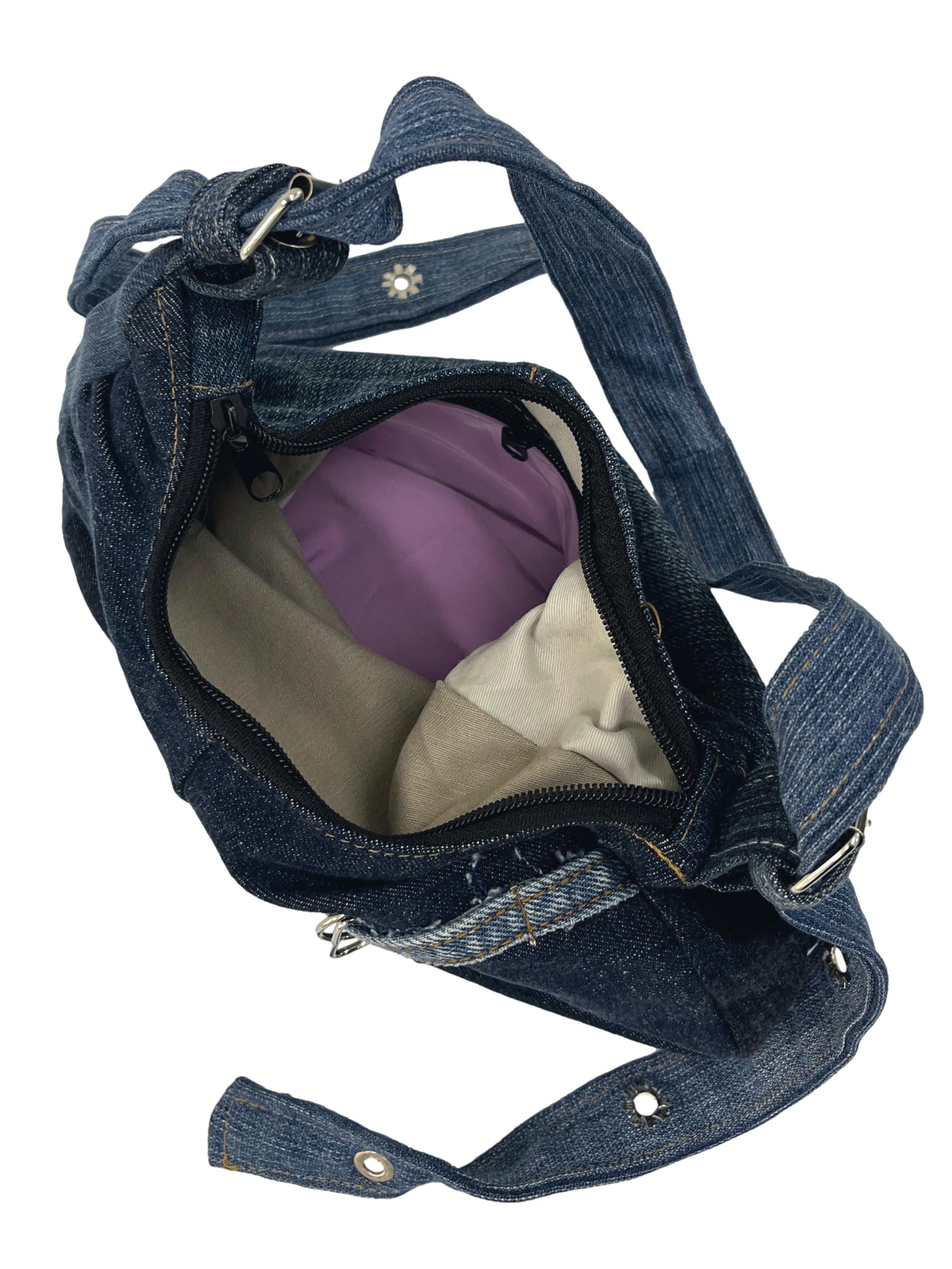 Blue Denim Round Reworked Hobo Bag
