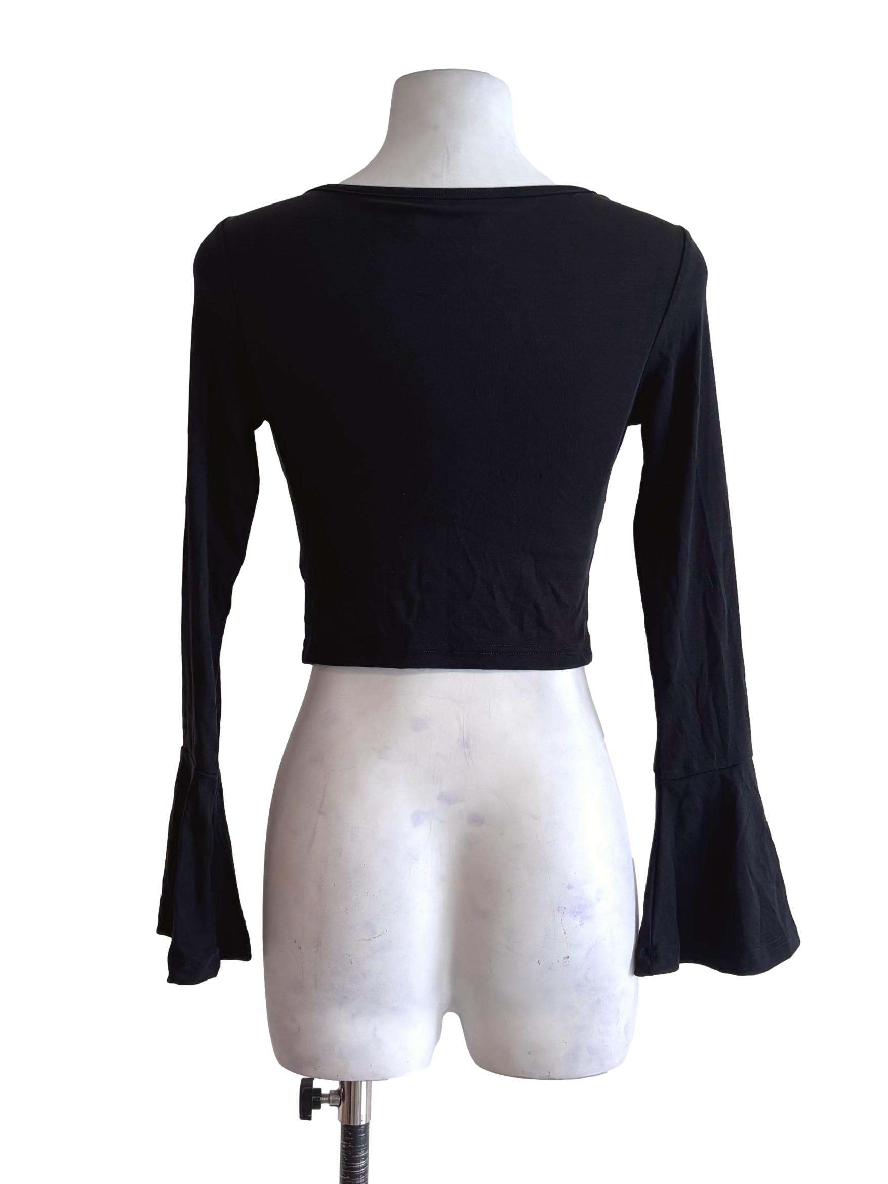Black Panelled Long Sleeve Crop Top