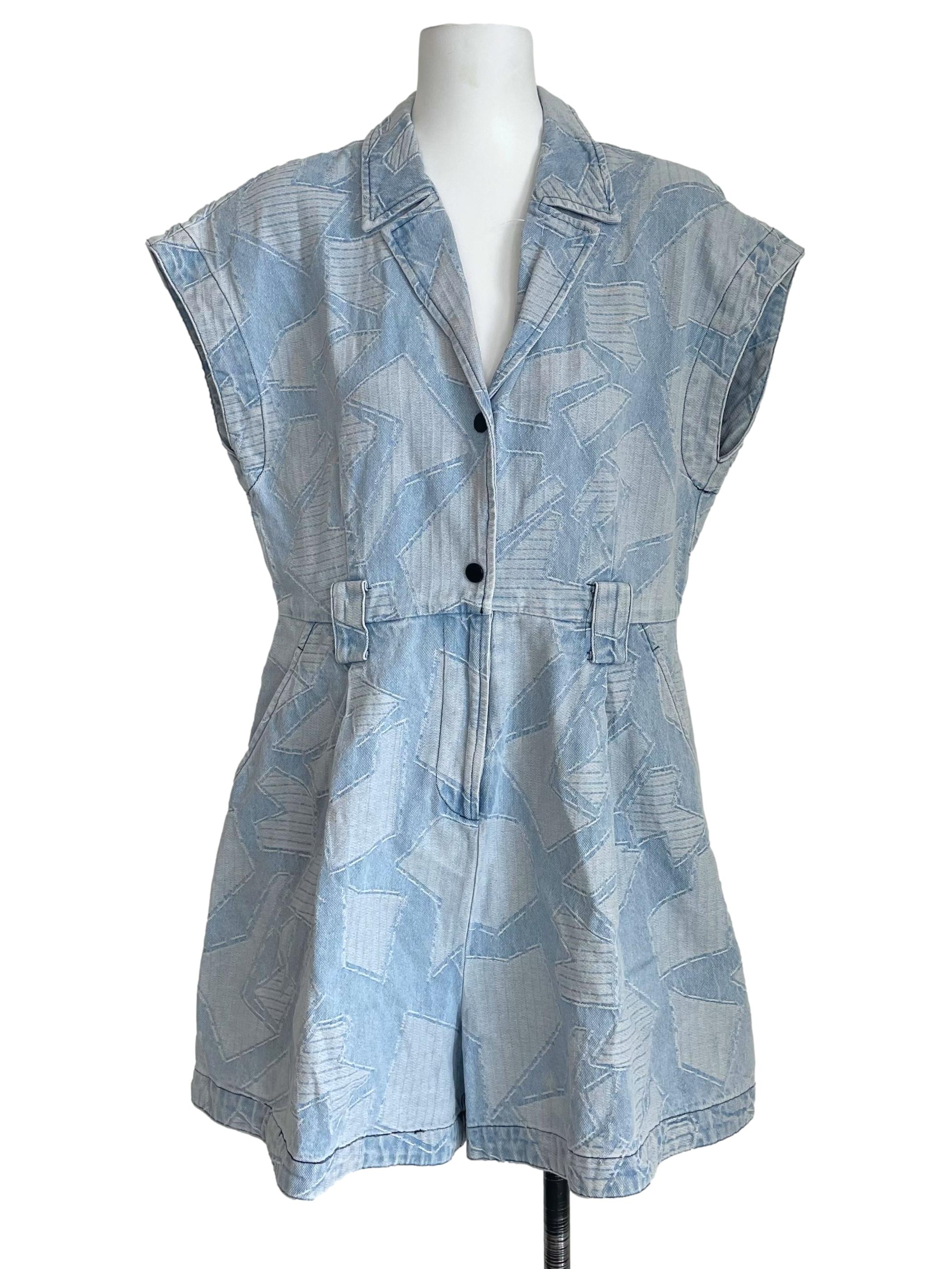 Stone Blue Drop Shoulder Denim Romper