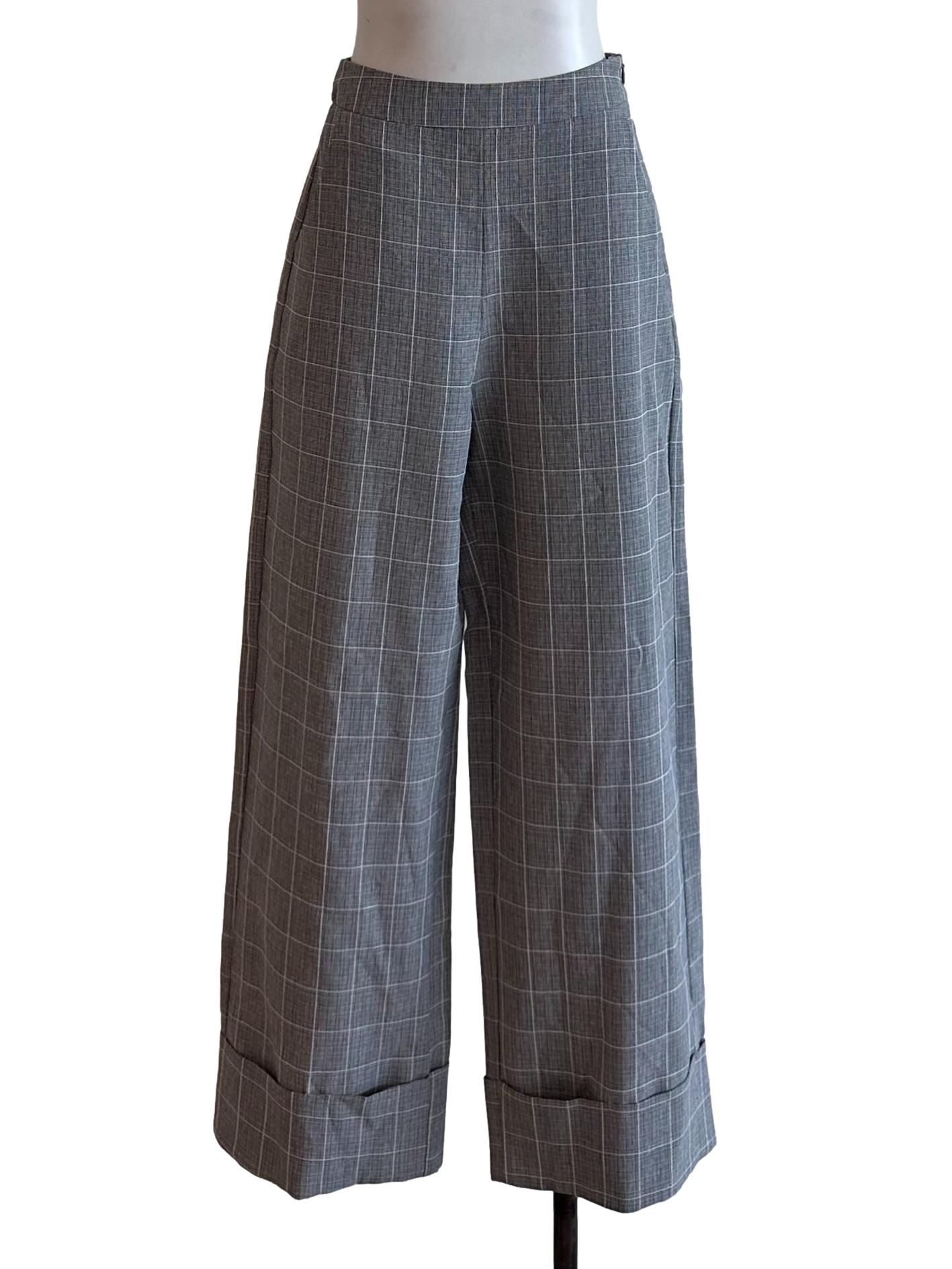 Dark Grey Plaid Pattern Pants