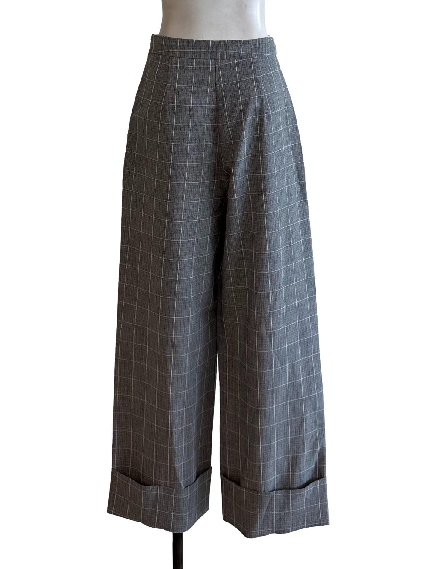 Dark Grey Plaid Pattern Pants