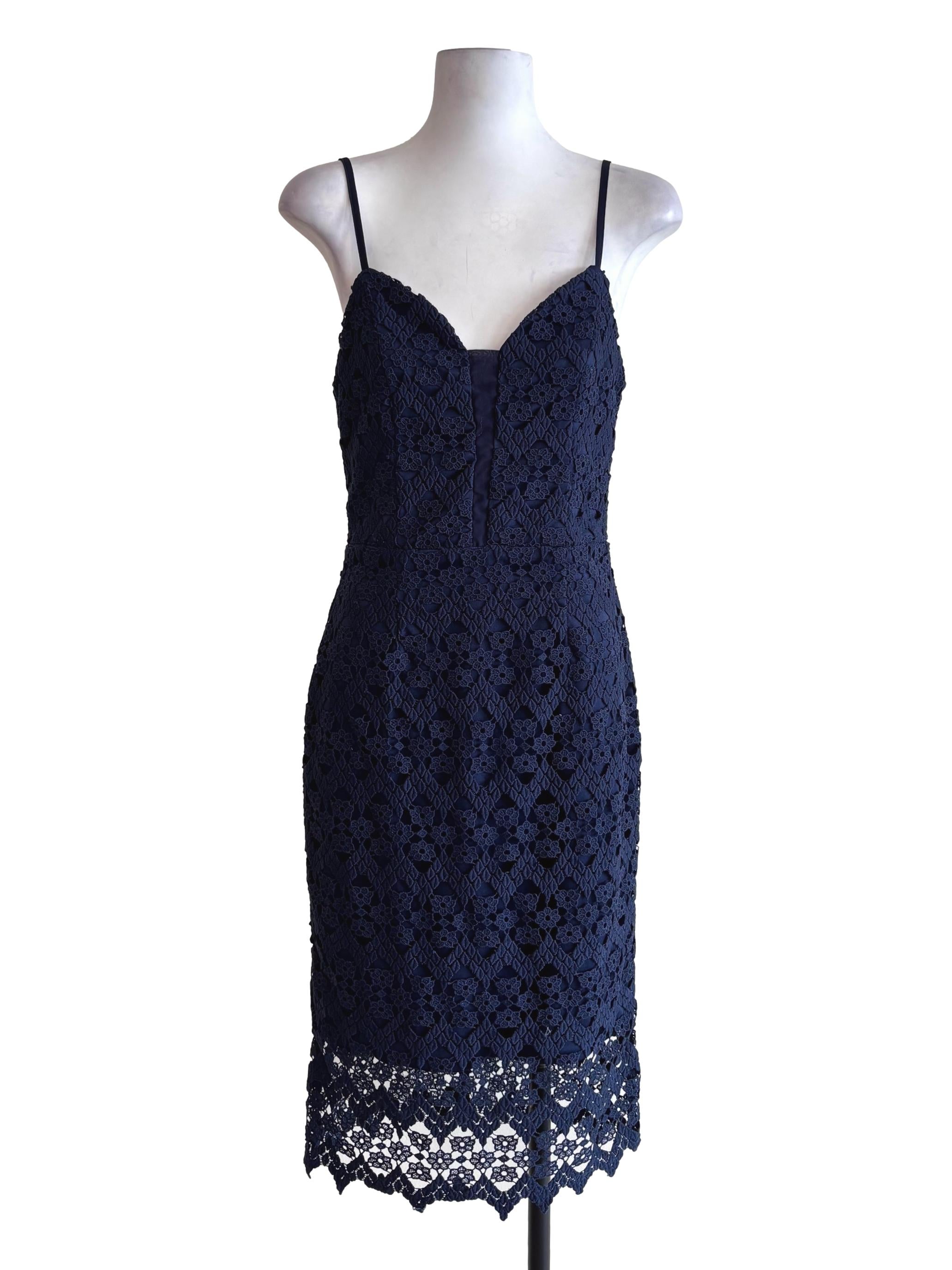 Navy Blue Lace Sheath Dress