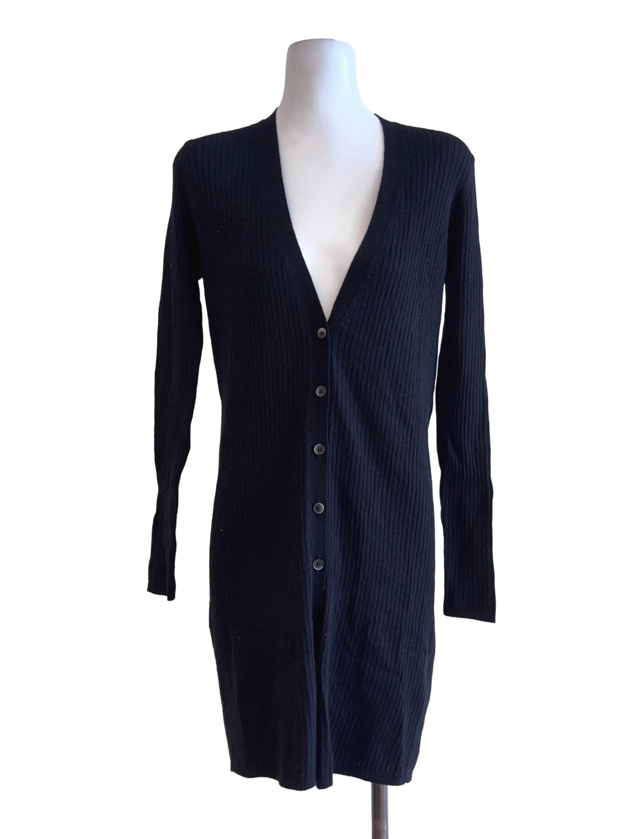 Black Buttoned V Neck Long Sleeve Dress
