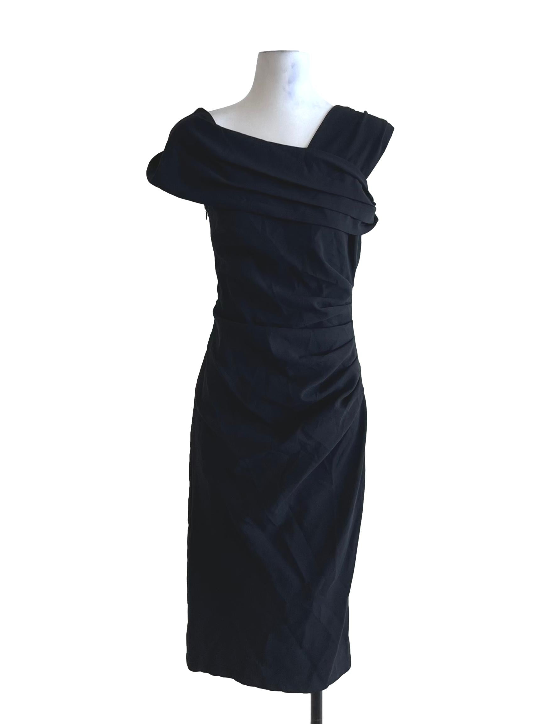 Black Asymmetrical Neckline Sheath Dress