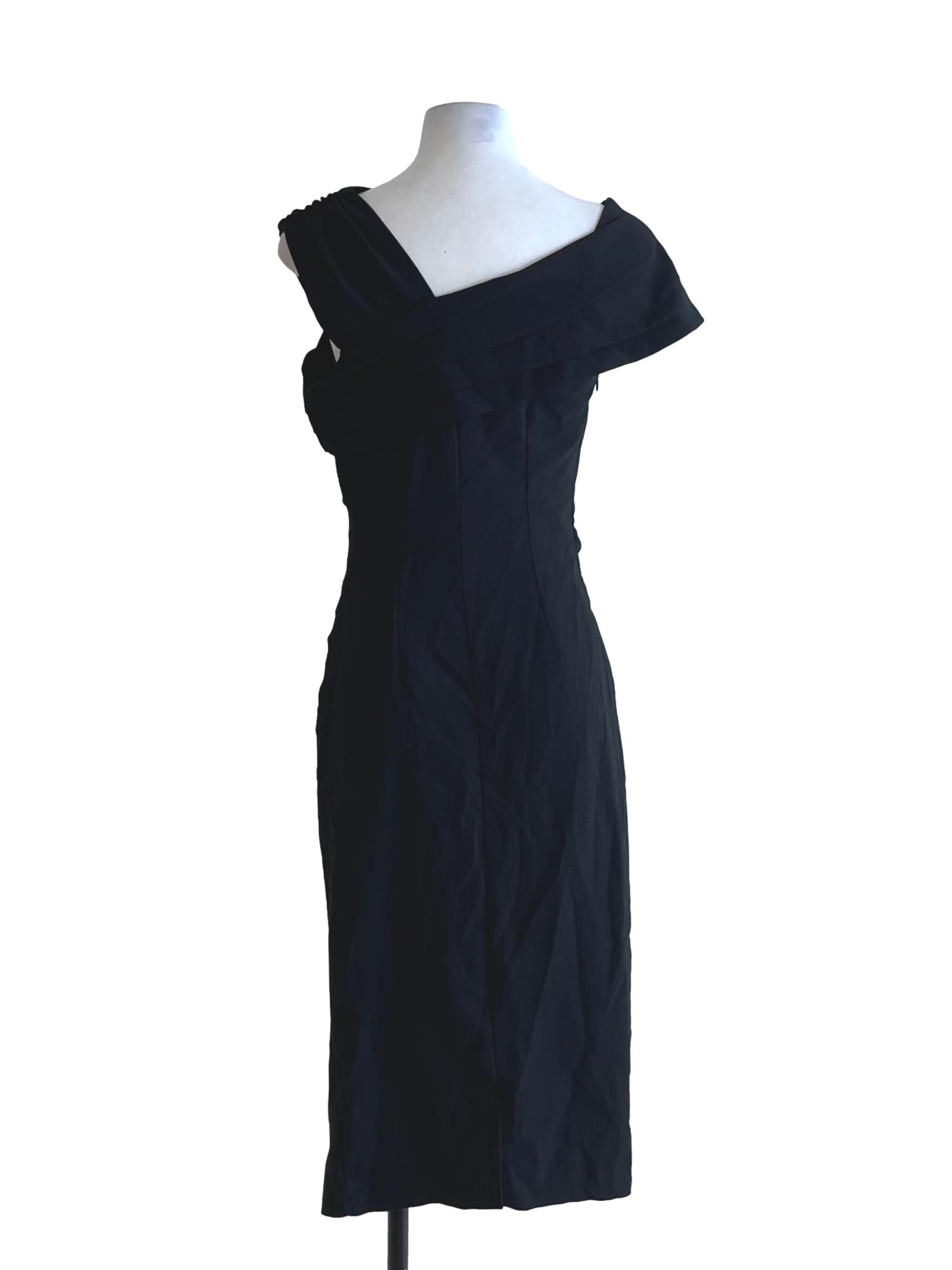 Black Asymmetrical Neckline Sheath Dress