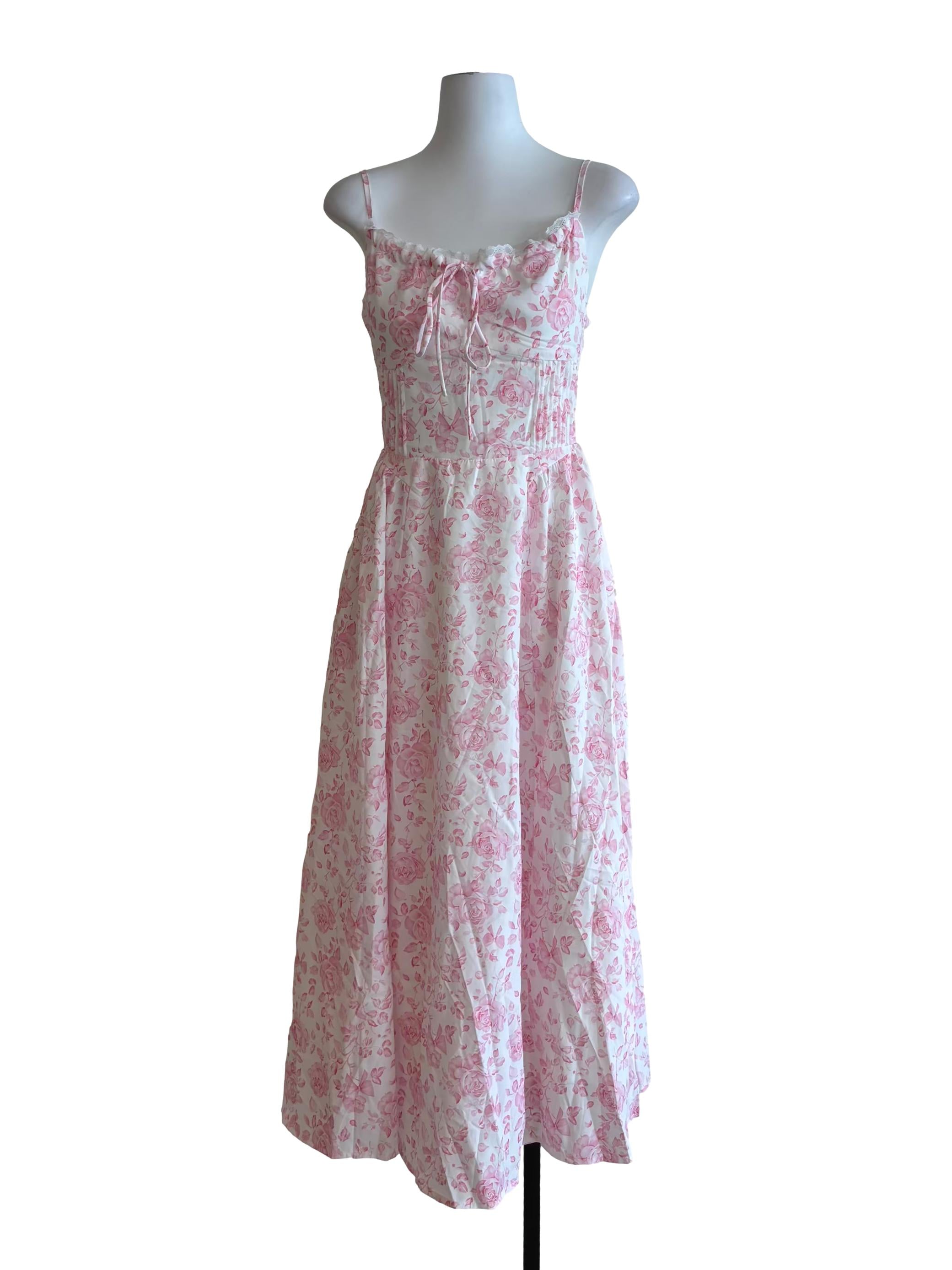 White Baby Pink Floral Cami Dress