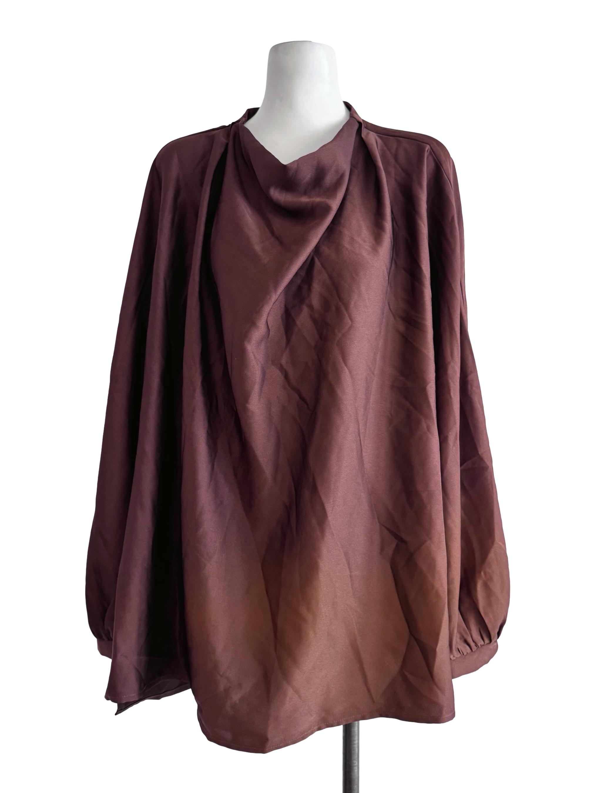 Tawny Brown Cowl Neck Long Sleeve Oversize Top