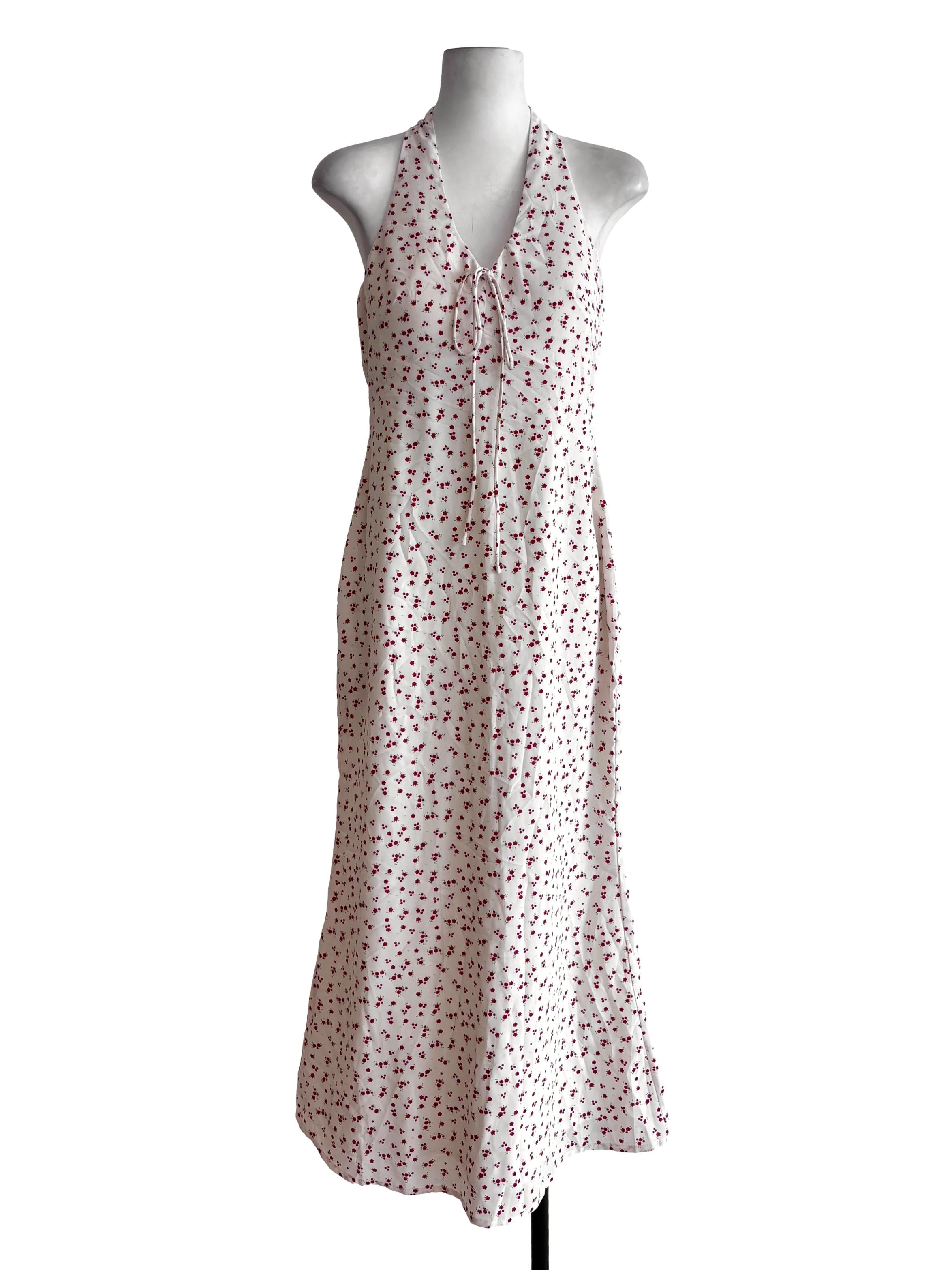 Cream Floral Prints Halter Dress