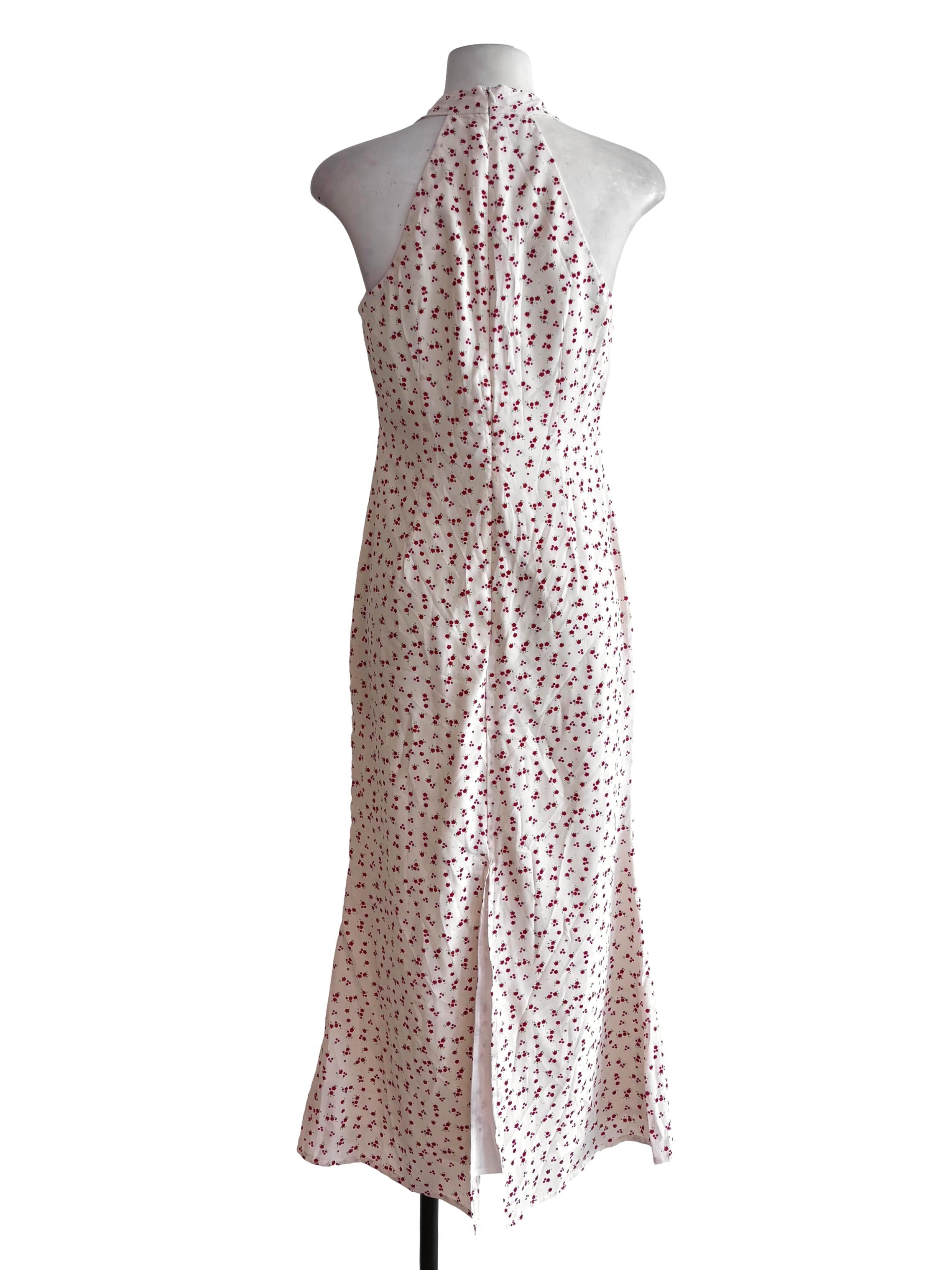 Cream Floral Prints Halter Dress