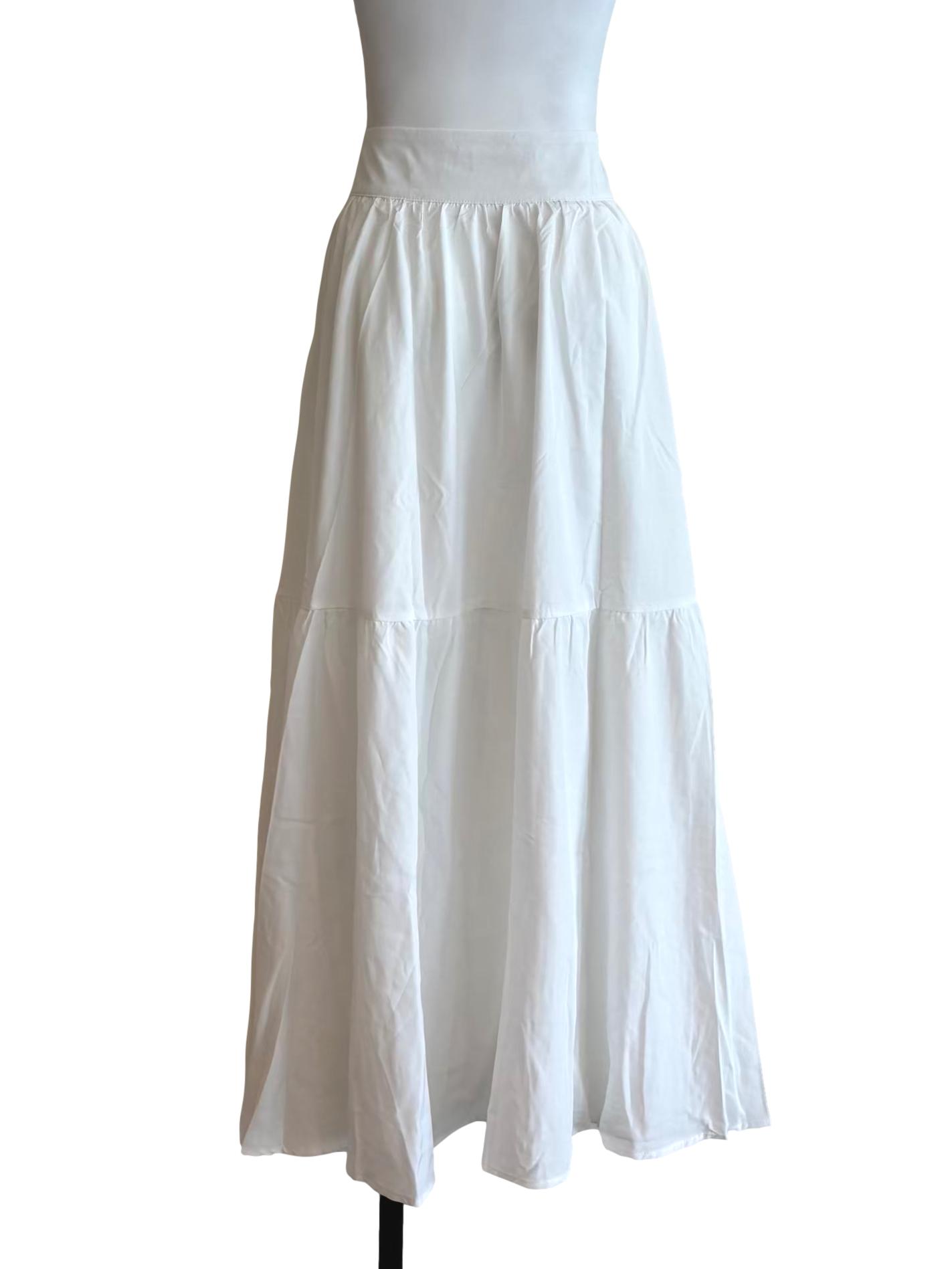Powder White Plain Maxi Skirt