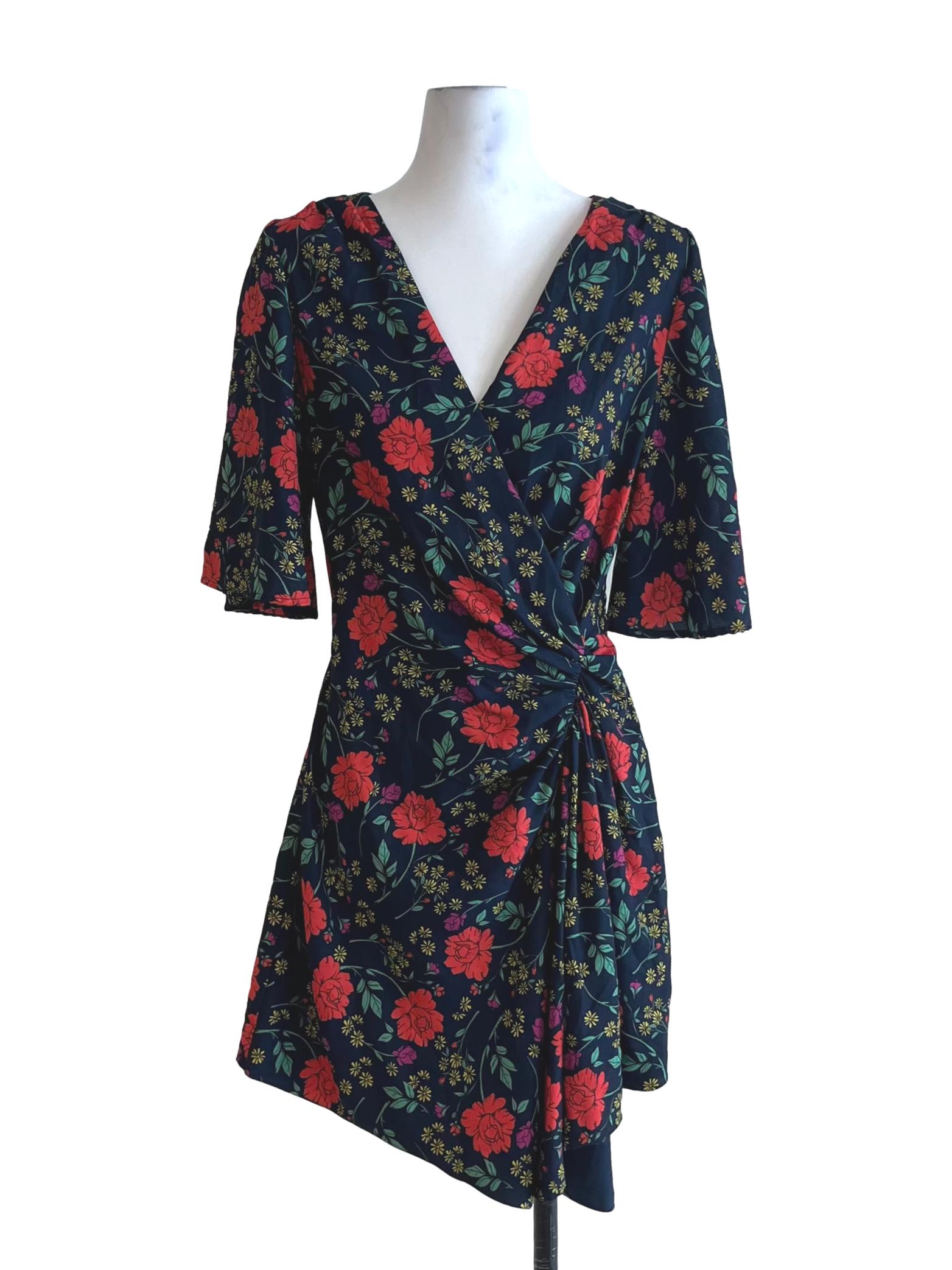 Navy Blue Floral Empire Dress