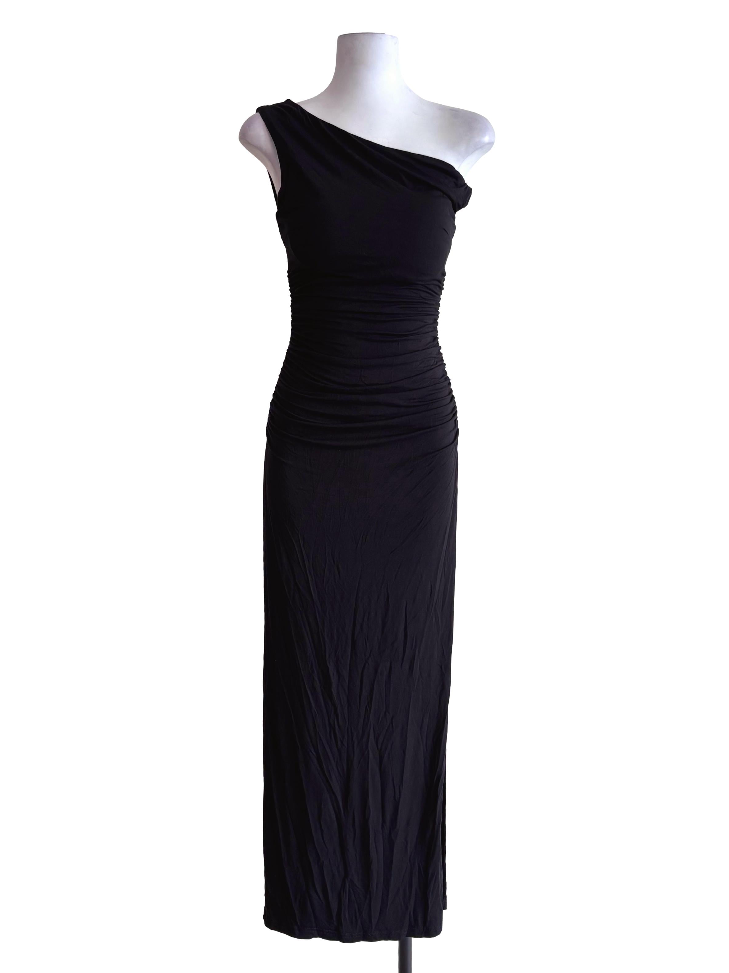 Black Off Shoulder Ruched Padded Dress